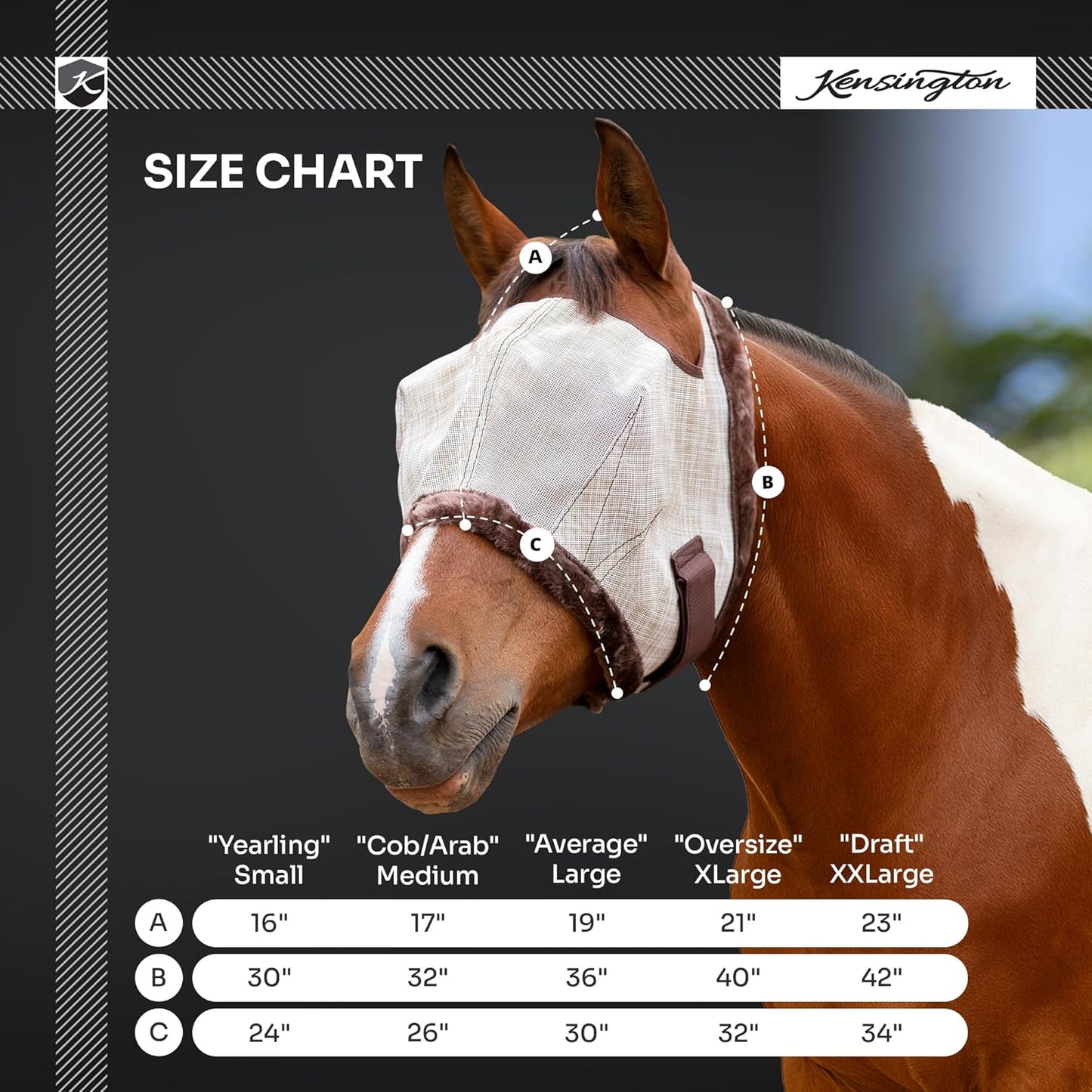 Kensington Fly Mask with Fleece Trim for Horses — Protects Face and Eyes from Flies and Sun Rays While Allowing Full Visibility — Breathable and Non Heat Transferring, XX-Large, Imperial Jade