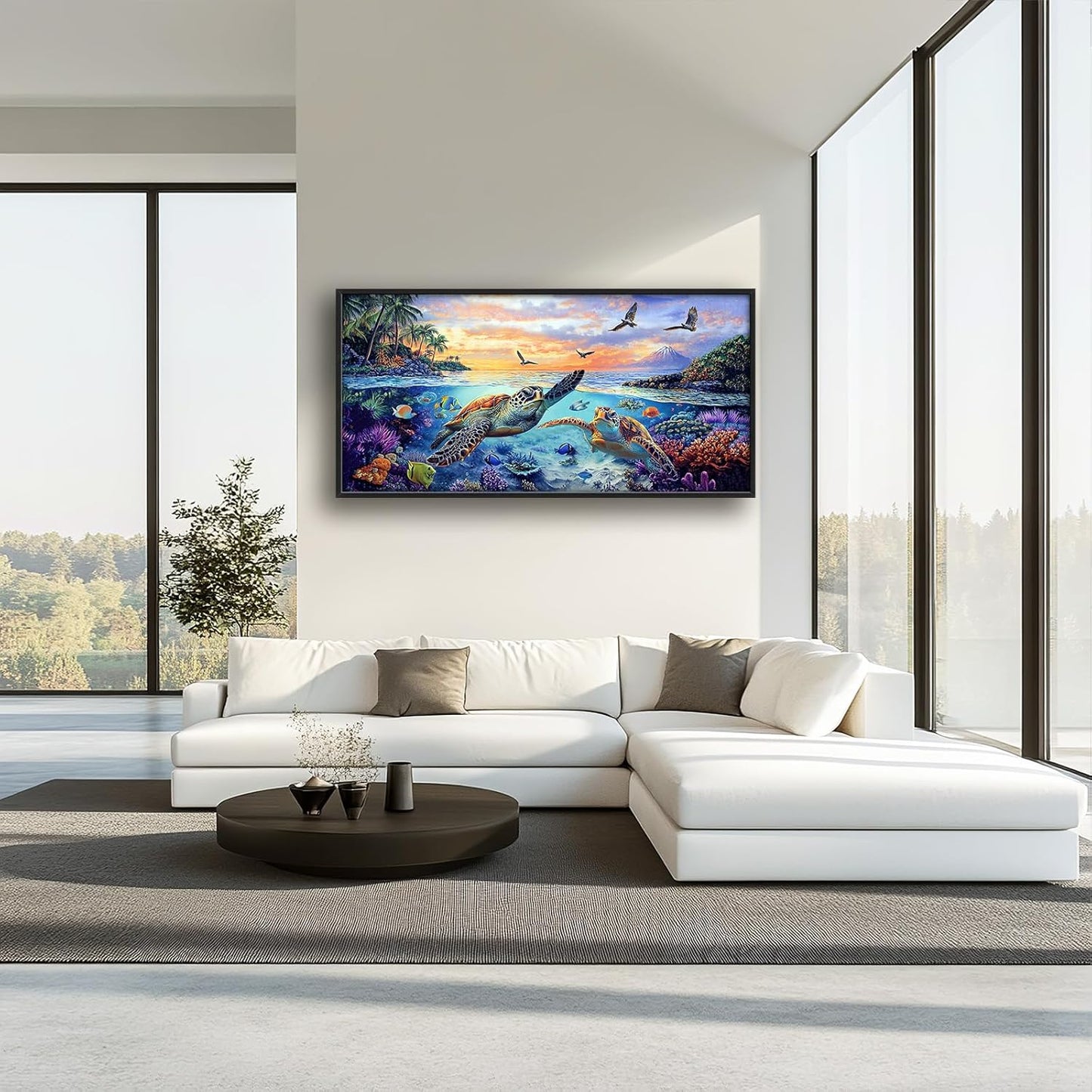 Framed Large Sea Turtle Wall Art for Living Room, Oversized Ocean Turtle Wall Decor Seascape Underwater Marine Life Canvas Painting Home Decoration for Living Room Bedroom Office 60"x30"