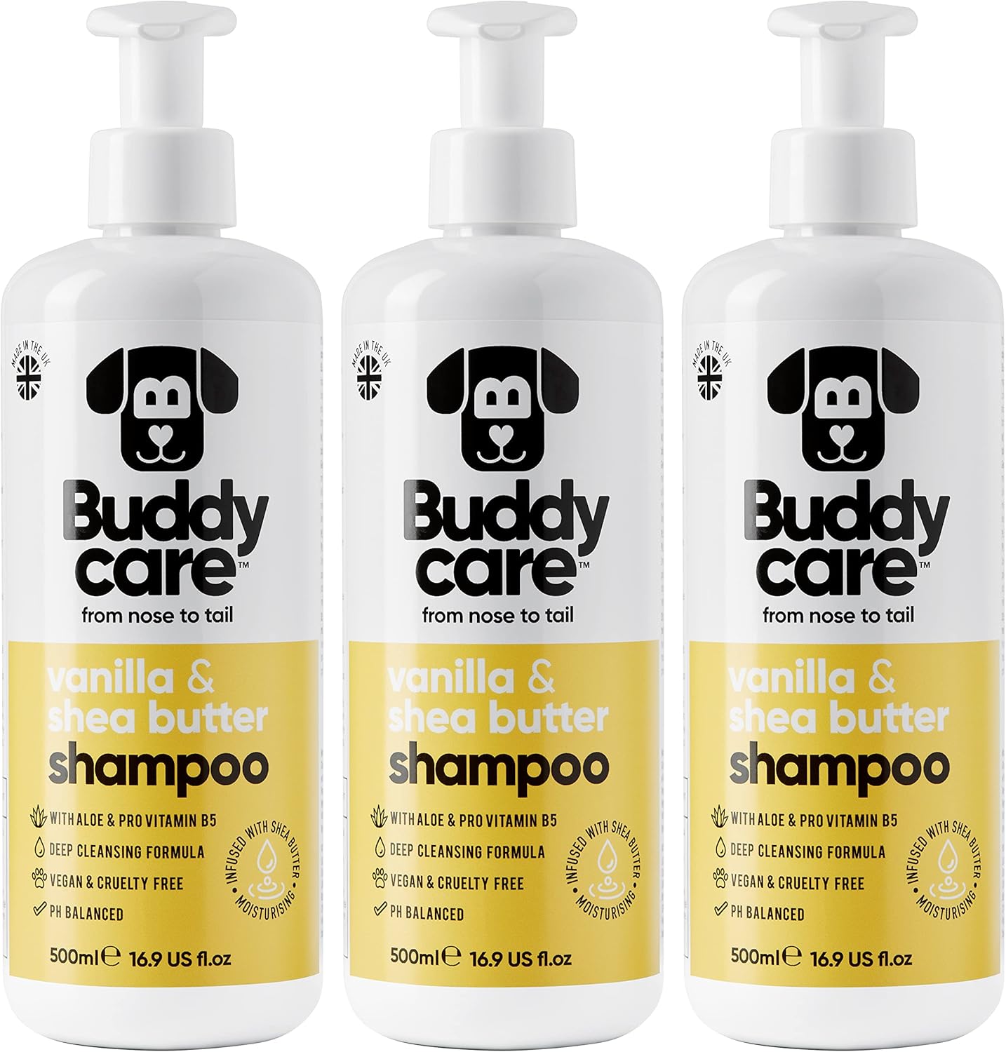 Vanilla & Shea Butter Dog Shampoo by Buddycare | Moisturising Shampoo for Dogs | Vanilla & Shea Butter Scented | with Aloe Vera and Pro Vitamin B5 (50.72oz)