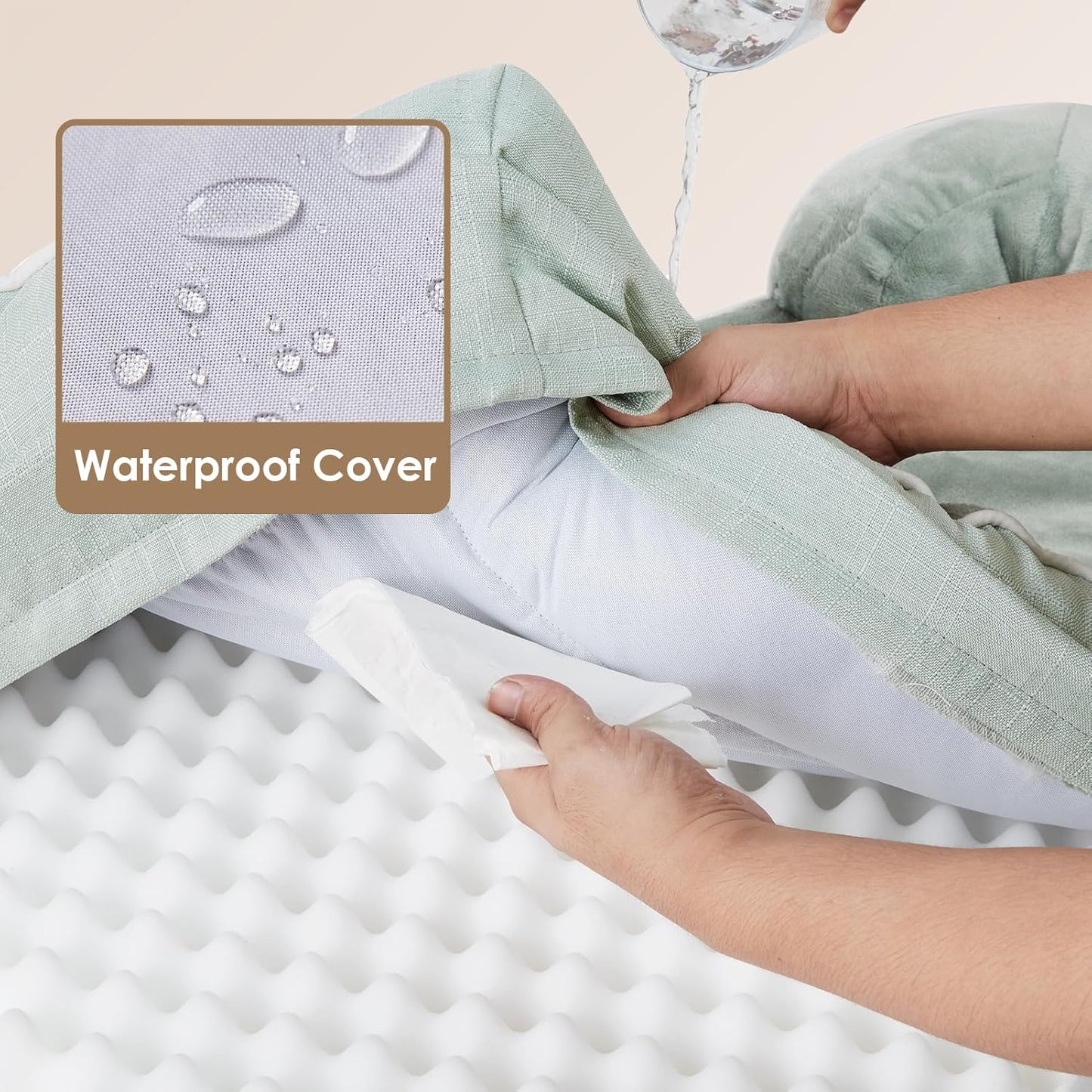 EHEYCIGA Orthopedic Dog Beds for Extra Large Dogs, Waterproof Memory Foam XL Dog Bed with Sides, Non-Slip Bottom and Egg-Crate Foam Big Pet Couch Bed with Washable Removable Cover, Sage Green