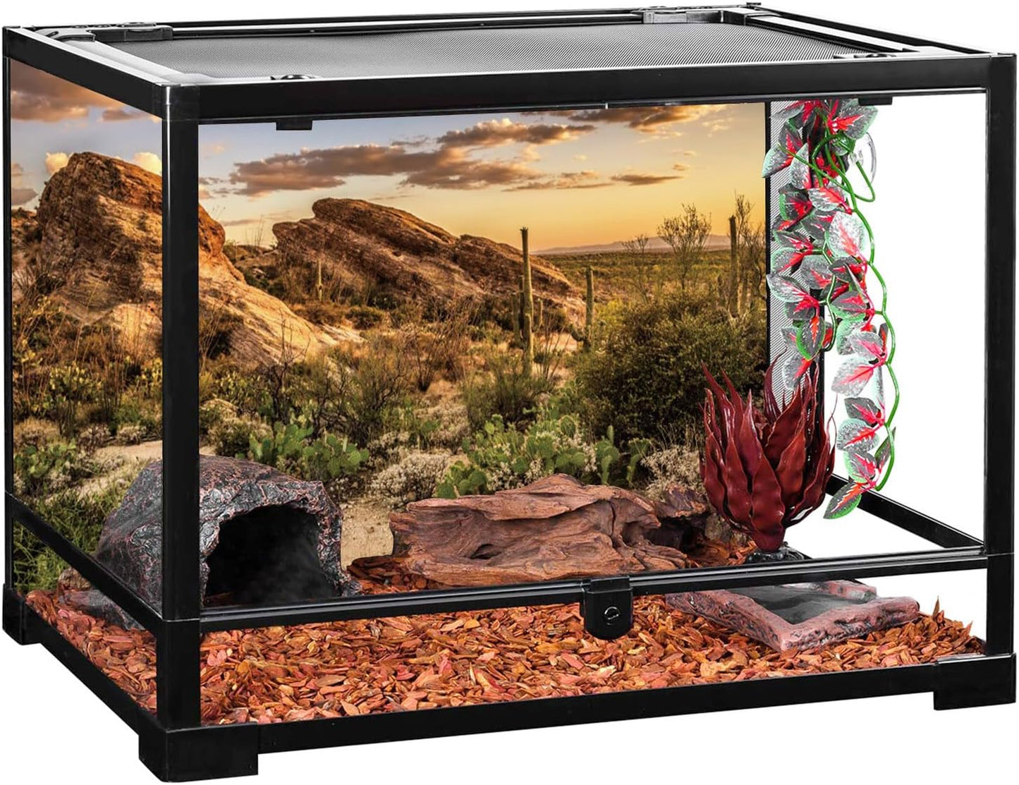 AWERT Reptile Habitat Background Blue Sky Oasis Cactus Sun and Desert Terrarium Background 30x12 inches Polyester Background