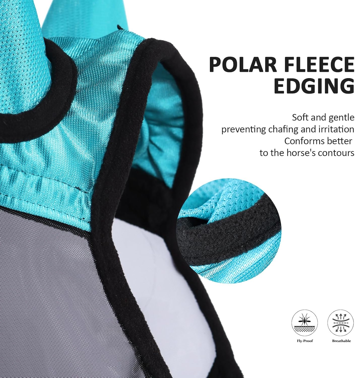 Harrison Howard Pro Luminous Horse Half Face Fly Mask Large Eye Space with Ears UV Protection for Horse Teal L