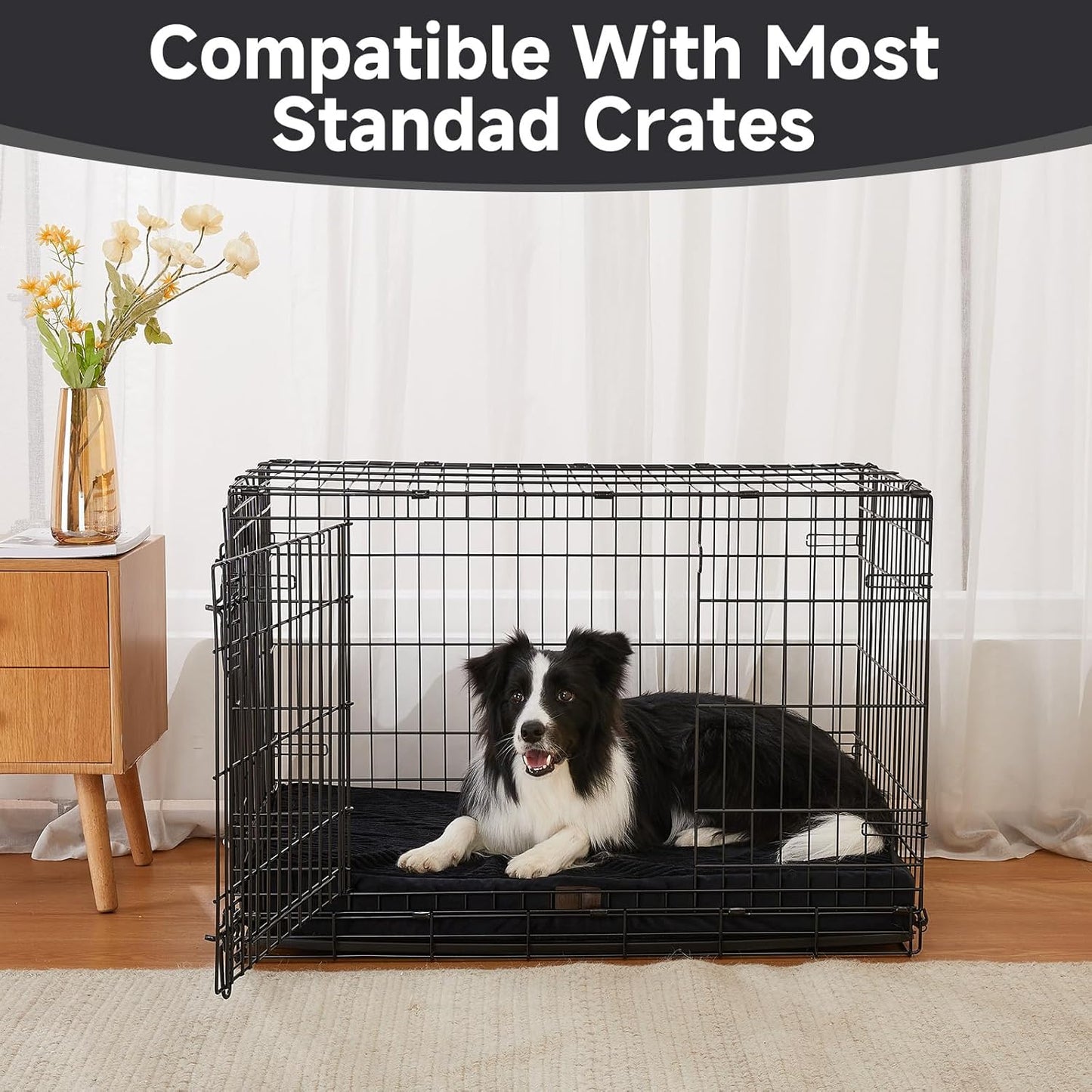 OhGeni Orthopedic Waterproof & Machine Washable Dog Bed for Medium Large Pets, Suitable for Crates, 25D Egg Crate Foam, Non-Slip Bottom & Removable Cover, Invisible Zipper, 35 Inches(Black)