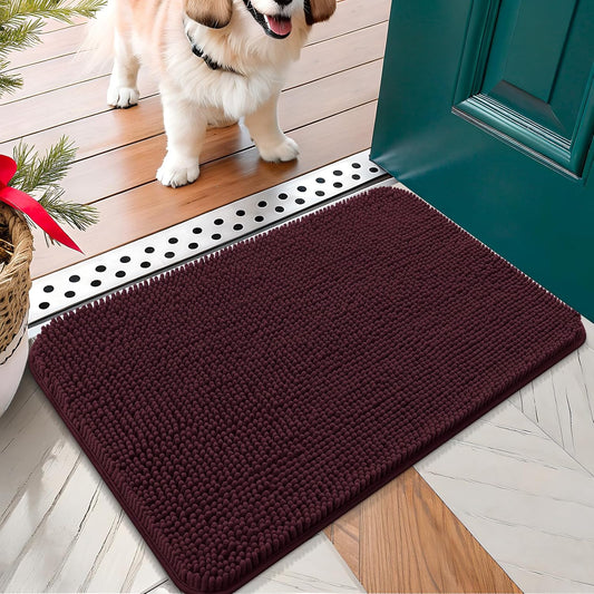 OLANLY Dog Door Mat for Muddy Paws 24x16, Absorbs Moisture and Dirt, Absorbent Non-Slip Washable Doormat, Quick Dry Chenille Mud Mat for Dogs, Entry Indoor Entryway Carpet for Inside Floor, Russet