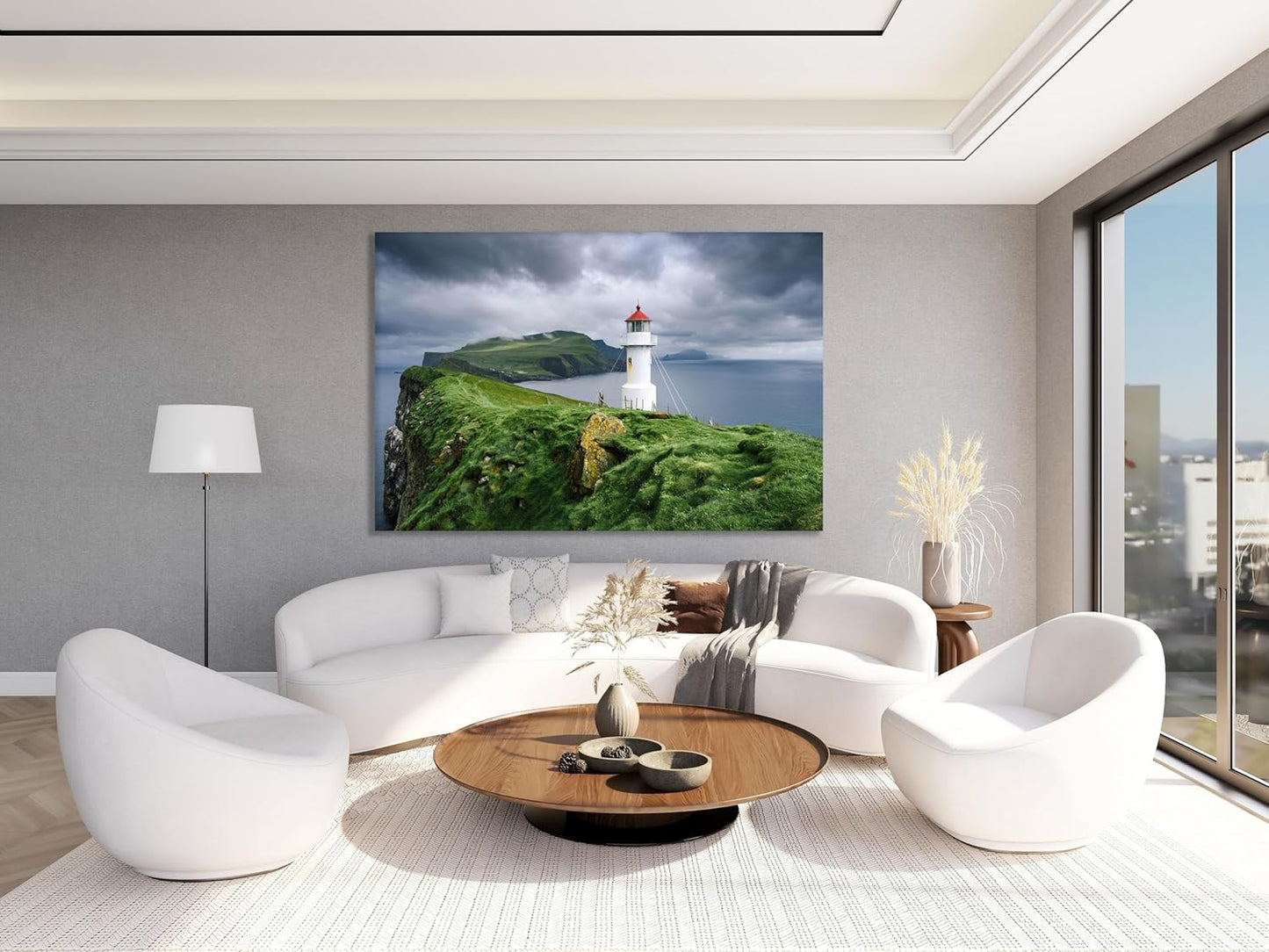 Nature Wall Art Prints - Ocean Forest Mountain Lake Canvas Landscapes - Small to Extra Large Living Room Bedroom Kitchen Bathroom Décor (Stormy Sky Lighthouse, 28L" x 41W")