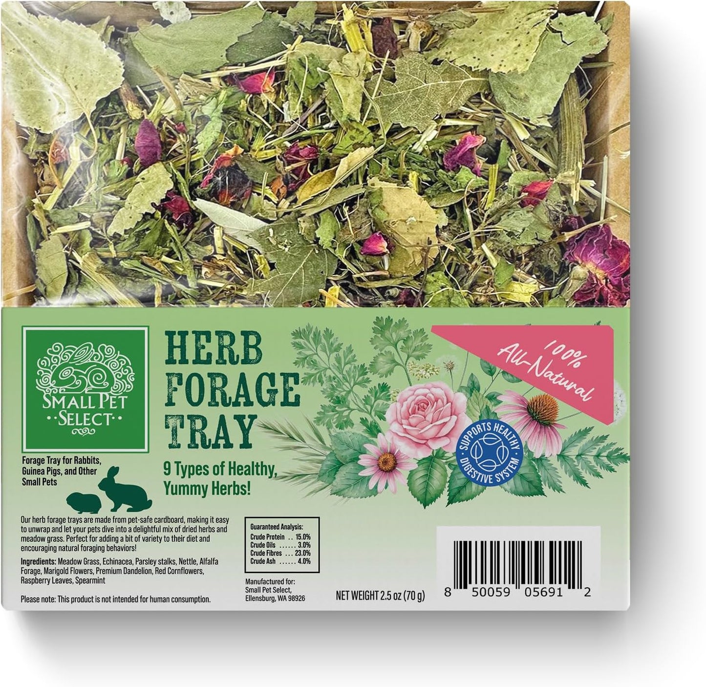 Small Pet Select Forage Tray Bundle, 3 Pack of Foraging Trays for Rabbit, Guinea Pig, Hamster or Bunny - Natural Treats, Dandelion, Flower, Herb Mix 2.5oz Each