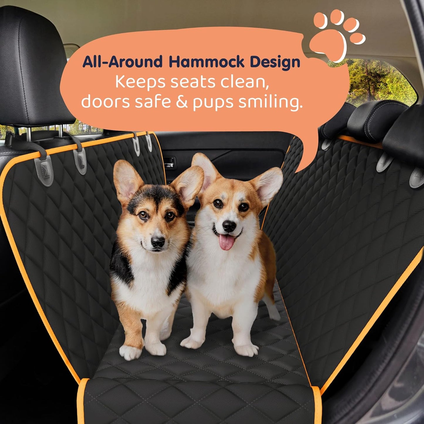 XL Dog Car Seat Cover for Back Seat, Waterproof Hammock for Car, SUV & Truck, Non-Slip Backseat Cover for Dogs, Heavy-Duty Dog Hammock Style Seat Protector Pets, Easy to Install & Clean