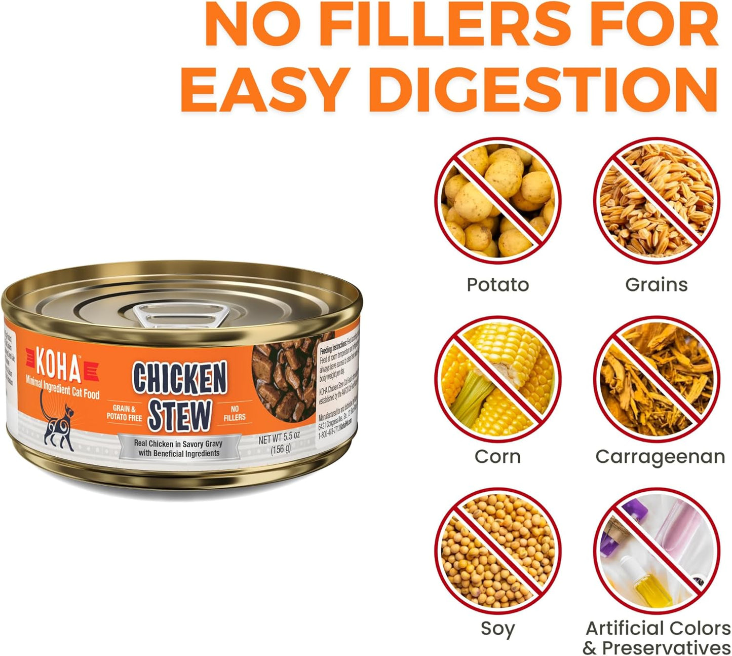 KOHA Minimal Ingredient Chicken Stew for Cats, High Protein Limited Ingredient Wet Cat Food, 5.5oz Cans (Case of 24)
