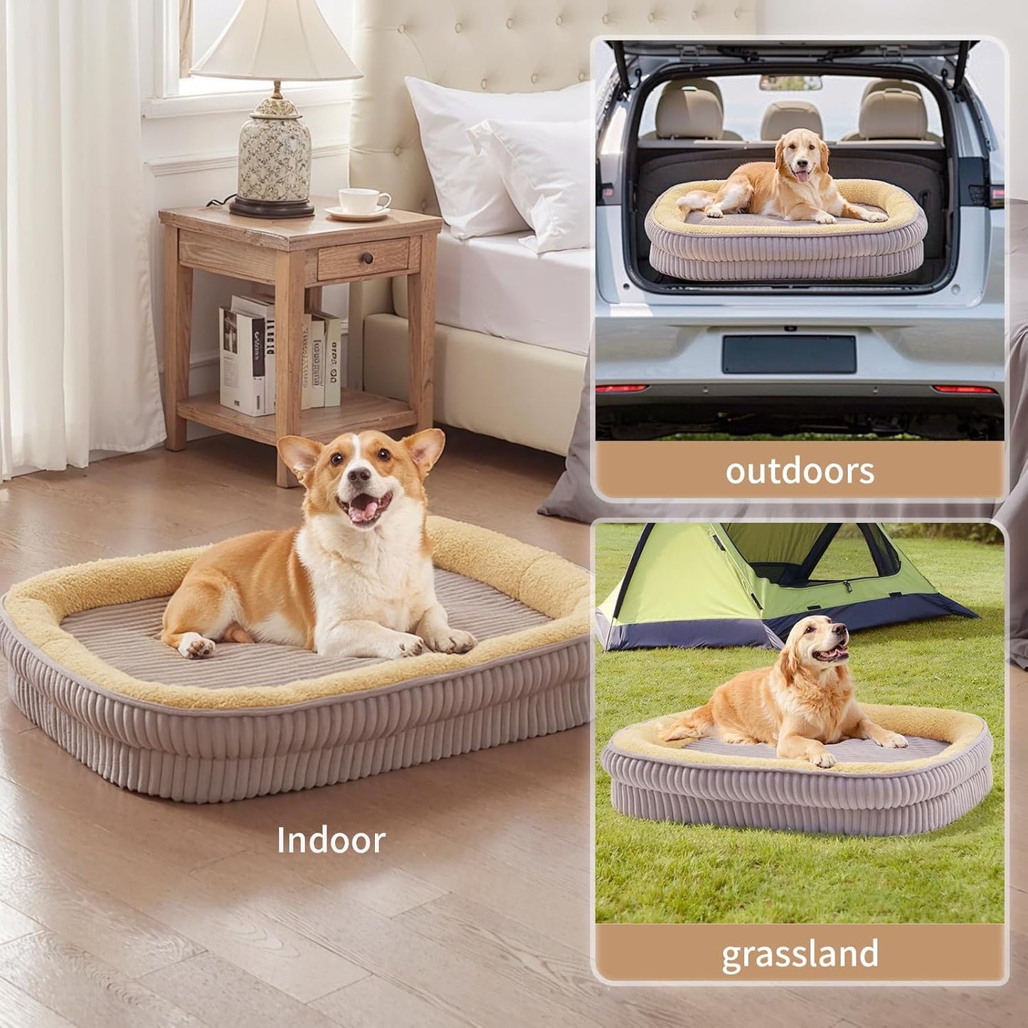 Orthopedic Dog Bed for Large Dogs Breeds, High Density Egg Crate Foam Dog Sofa Beds,Oval Kennel Bed, Pet Couch Bed with Four Sided Bolster, Removable Washable Cover& Non-Slip Bottom