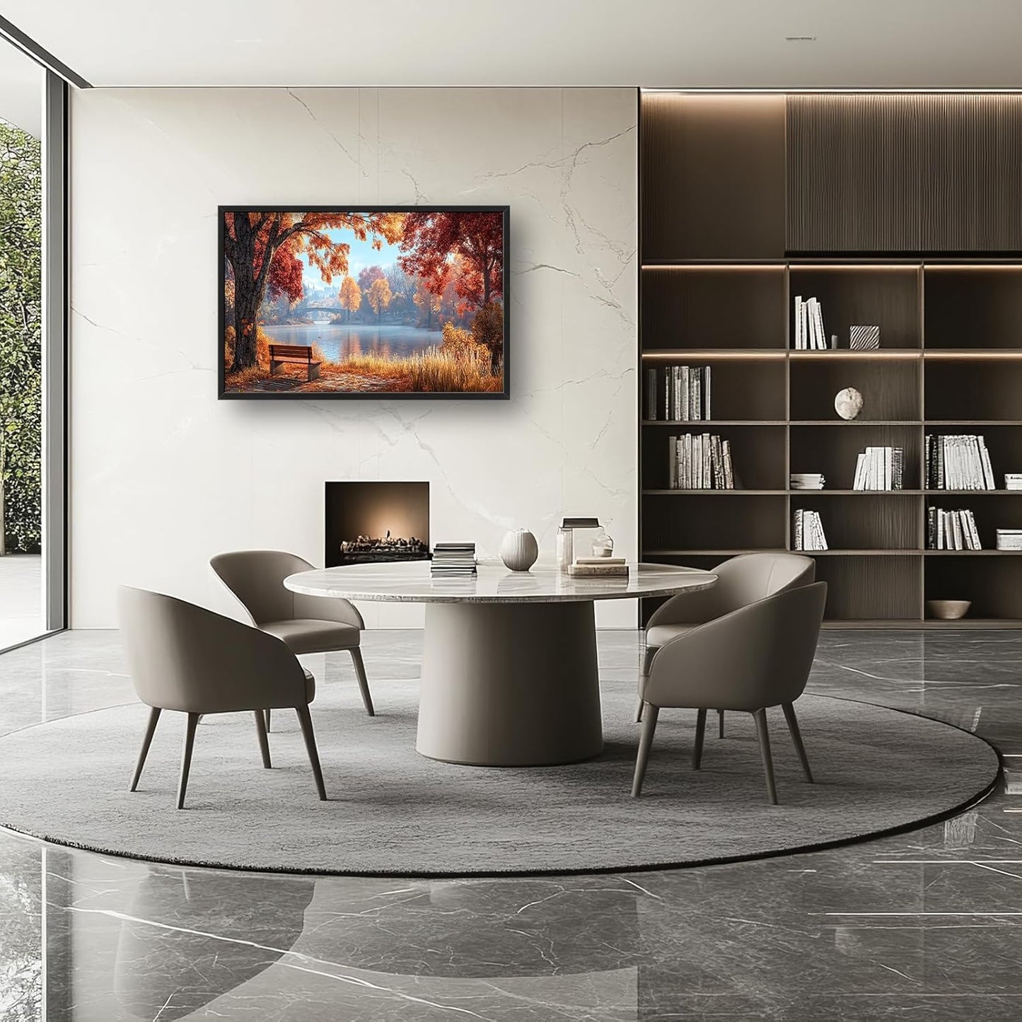 Large Autumn Tree Wall Art for Living Room, Framed Oversized Lake Landscape Wall Decor Nature Canvas Painting Modern Artwork for Living Room Bathroom Bedroom Office Dining Room 36"x24"