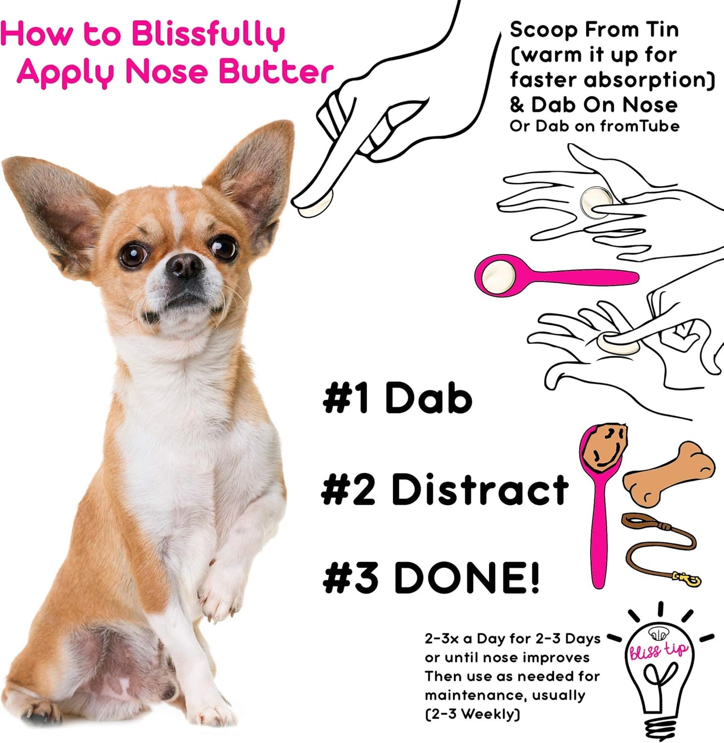 The Blissful Dog Long Coat Chihuahua Nose Butter for Dry, Cracked Skin, Lick-Safe Dog Nose Balm with Moisturizing Shea Butter, Almond, Olive, and Essential Oils, Pet Supplies, Uncented, 0.50 oz.