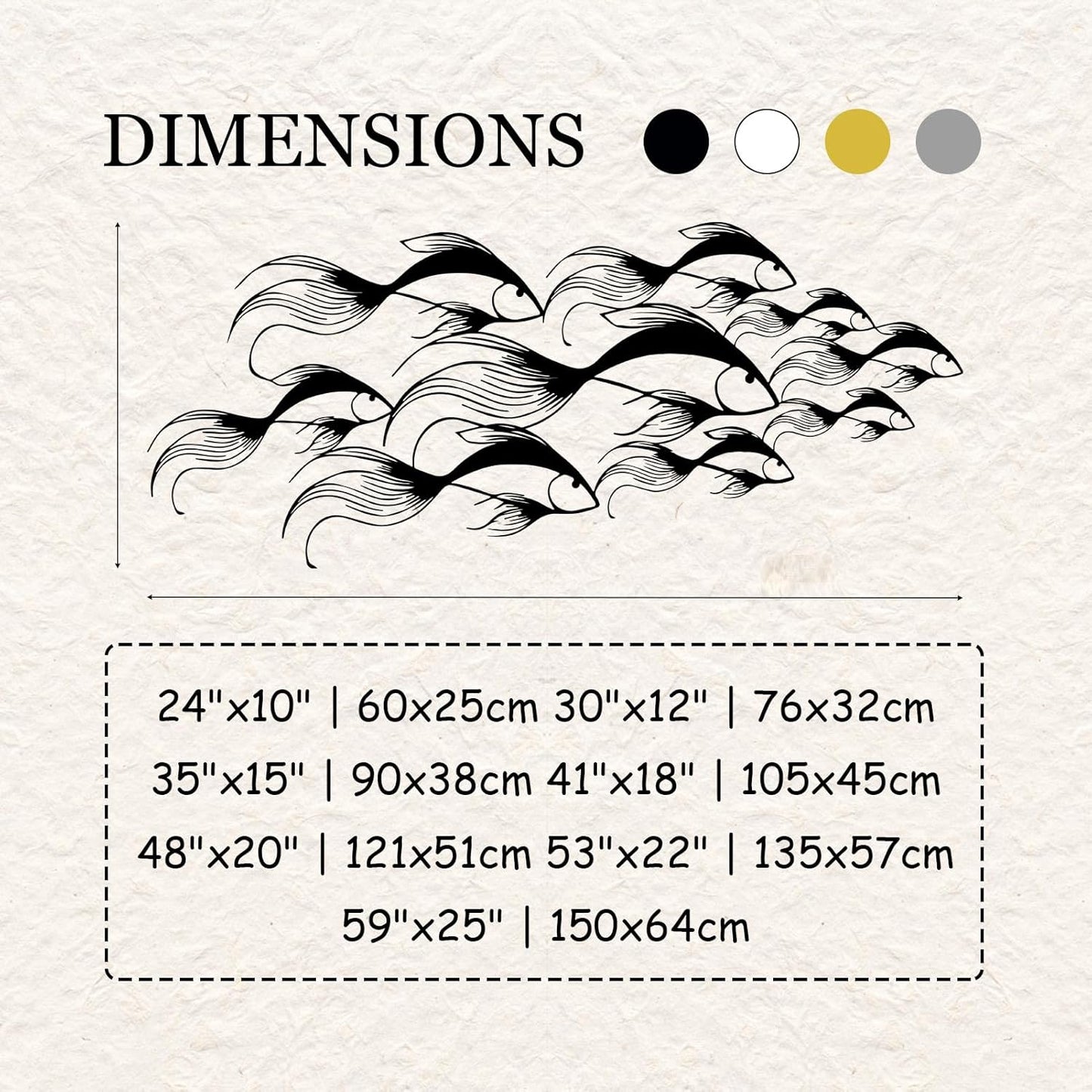 School of Fish Metal Wall Art, Metal Fish Wall Decor, Sea Life Wall Art, Large Nautical Wall Hanging, Modern Beach House Wall Decor, Ocean Themed Artwork for Bathroom (White, 59"x25" | 150x64cm)