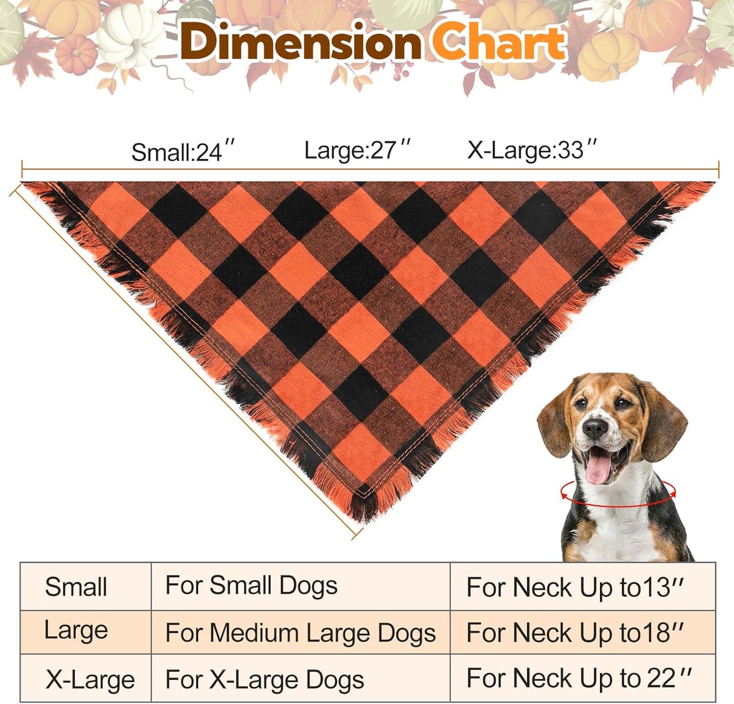 Kytely Dog Bandana Fall XLarge 2Pack, Halloween Autumn Dog Bandanas, Orange Plaid Pet Scarf for Boy and Girl, Holiday Bandana Reversible Triangle Bibs Accessories for Dogs Pets