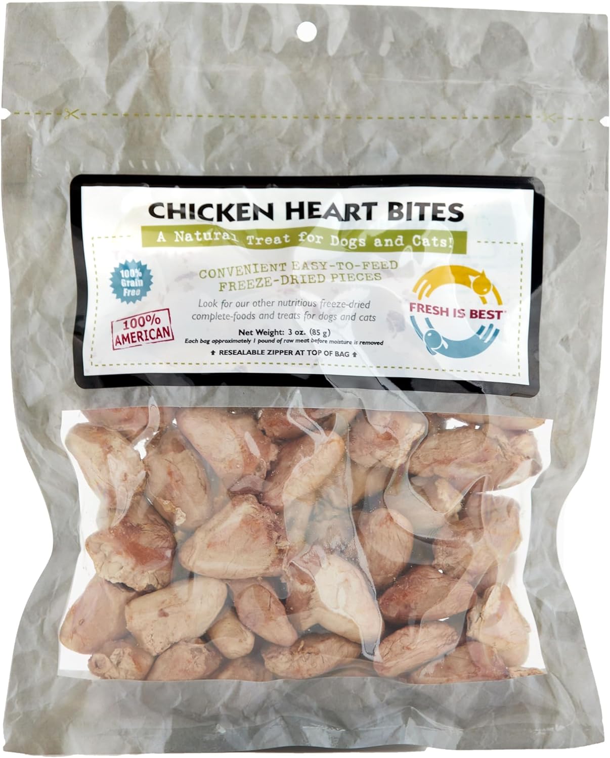 Fresh Is Best Freeze Dried Dog Treats - Raw Freeze Dried Chicken Hearts for Dogs & Cats - Dog Training Treats in Resealable Zipper Bag - High-Protein Single Ingredient - Made in The USA