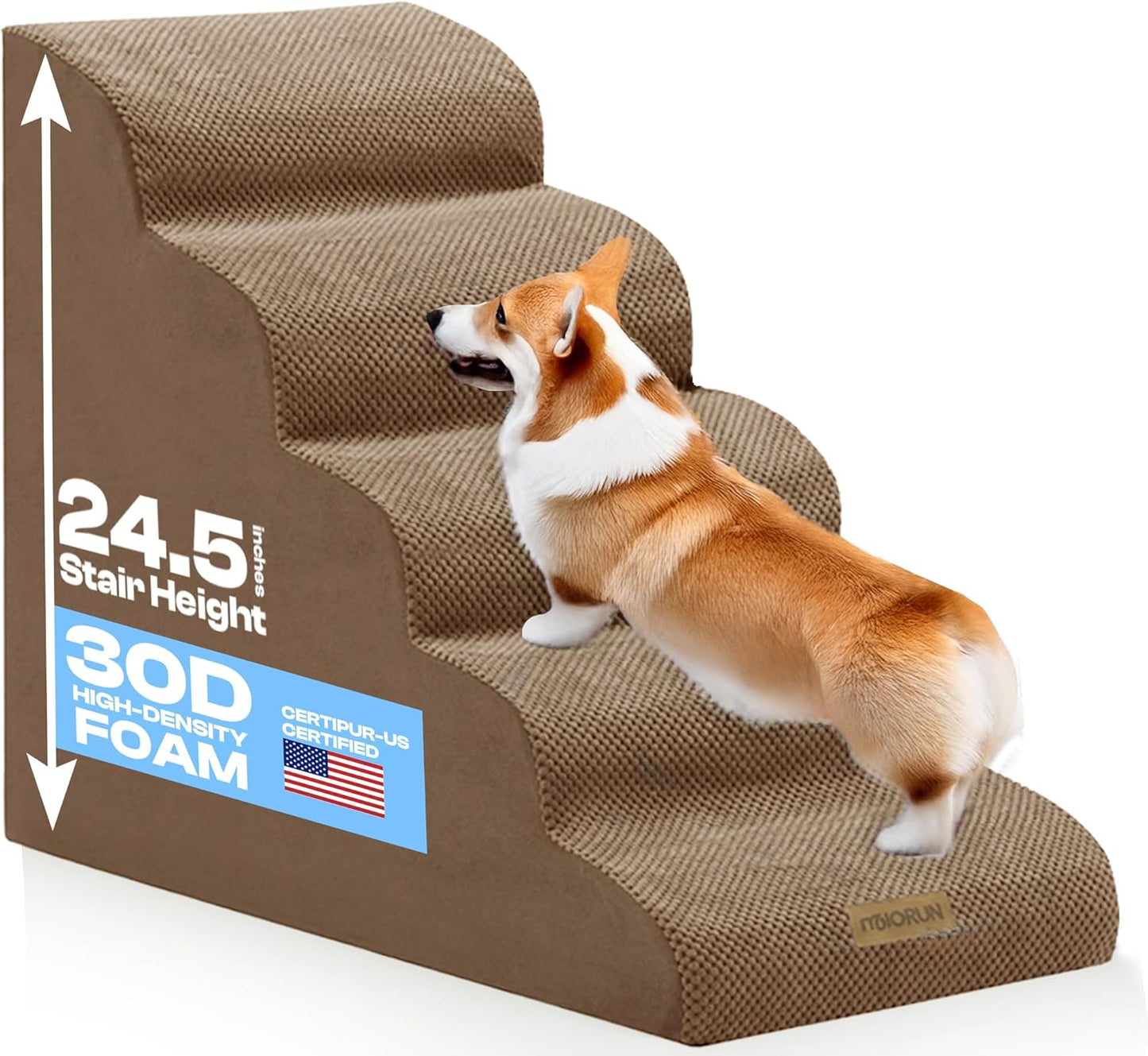 Dog Stairs for High Beds Up to 26-30", 5-Step Foam Pet Ramp with Washable Cover, Gentle Slope Steps, Bed & Couch Ladder for Small Medium Dogs & Senior Cat, Puppy Stairs to Get on Tall Furniture