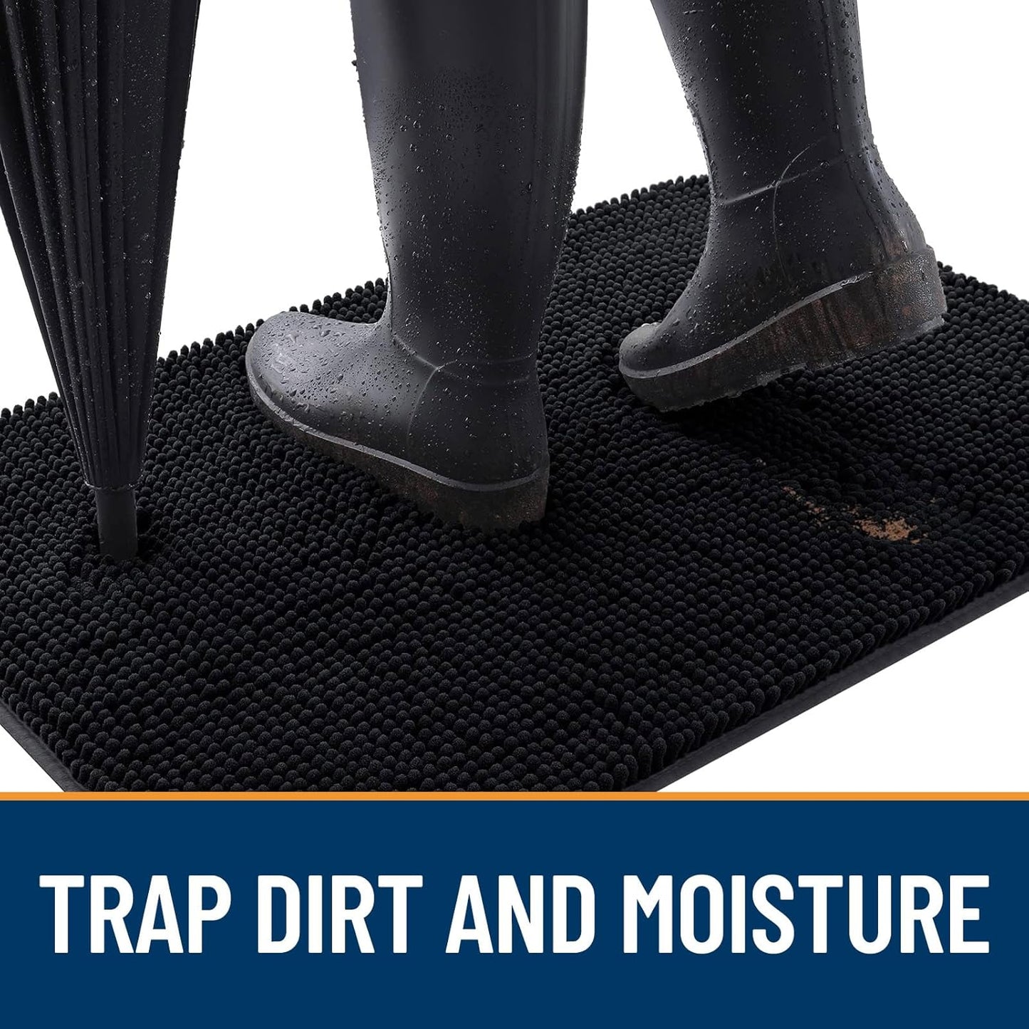 OLANLY Dog Door Mat for Muddy Paws 59x24, Absorbs Moisture and Dirt, Absorbent Non-Slip Washable Doormat, Quick Dry Chenille Mud Mat for Dogs, Entry Indoor Entryway Carpet for Inside Floor, Black