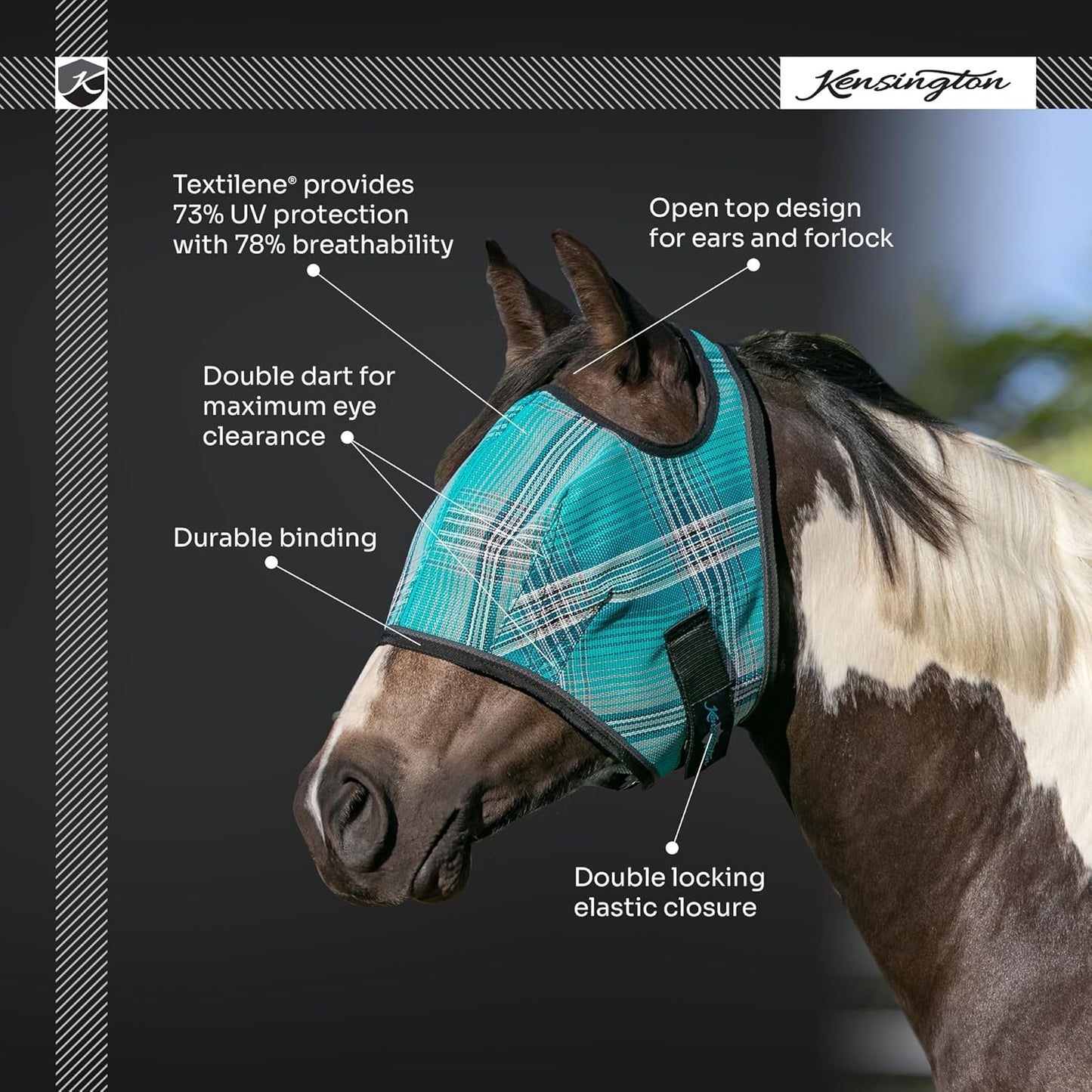 Kensington Fly Mask Web Trim Protects Horses Face and Eyes from Bites and Sun Rays While Allowing Full Visibility Ears and Forelock Able to Come Through The Mask, Small, Desert Sand