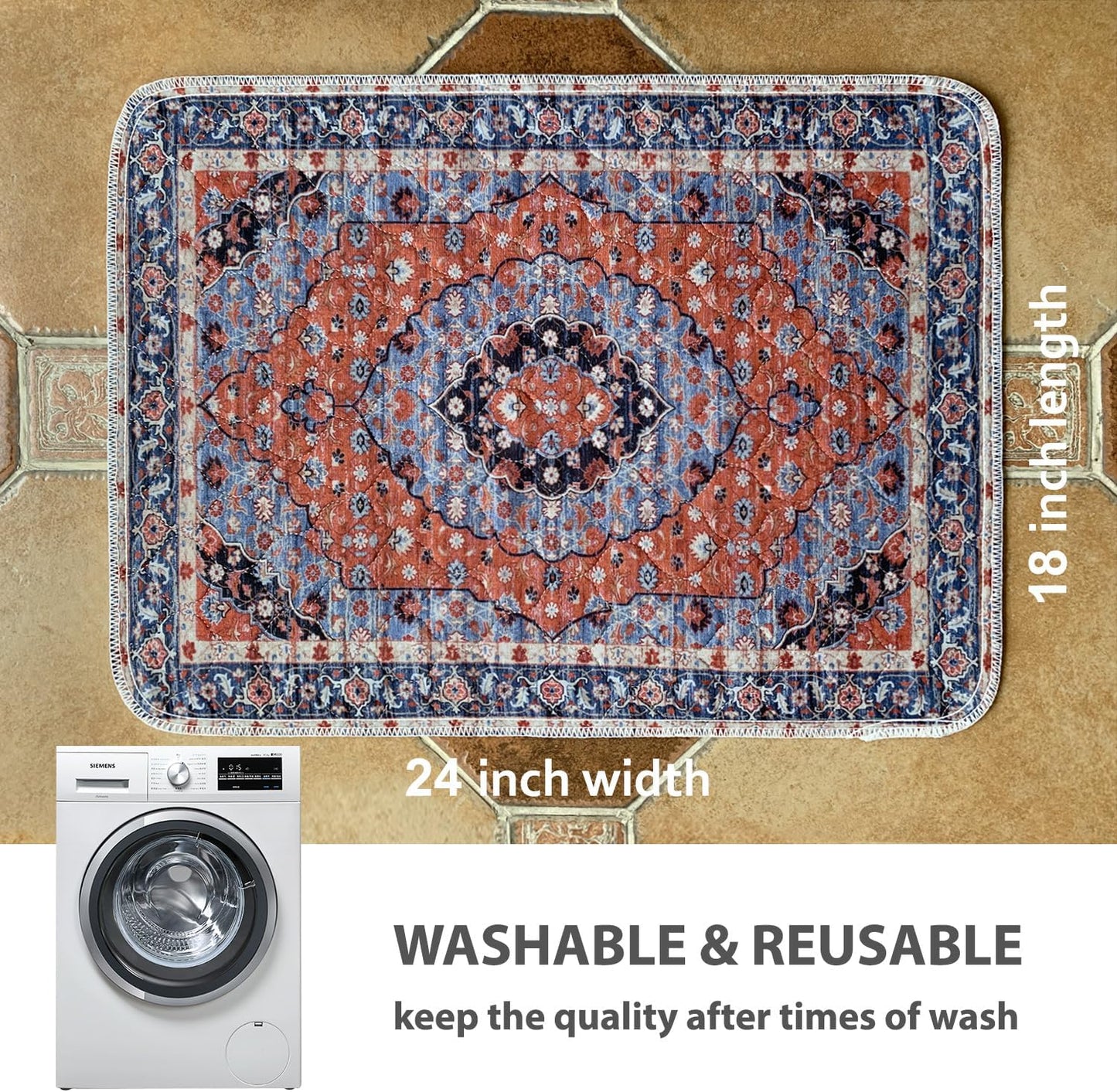 nunubaby Washable Pee Pads for Dogs, Stylish, Non-Slip and Leak-Proof Pee Pads. Reusable Potty Pads for Dogs for Crates and Floors.(Red/Multi, 18" x24")