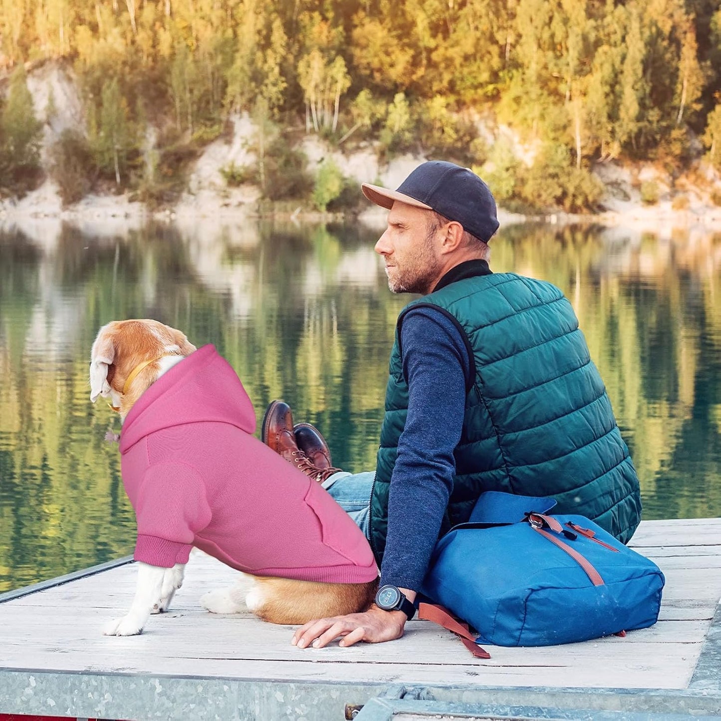 Dog Hoodie Dog Sweaters for Large Dogs Dog Sweater Solid Soft Brushed Fleece Dog Clothes Dog Hoodie Sweatshirt with Pocket(Pink-L)