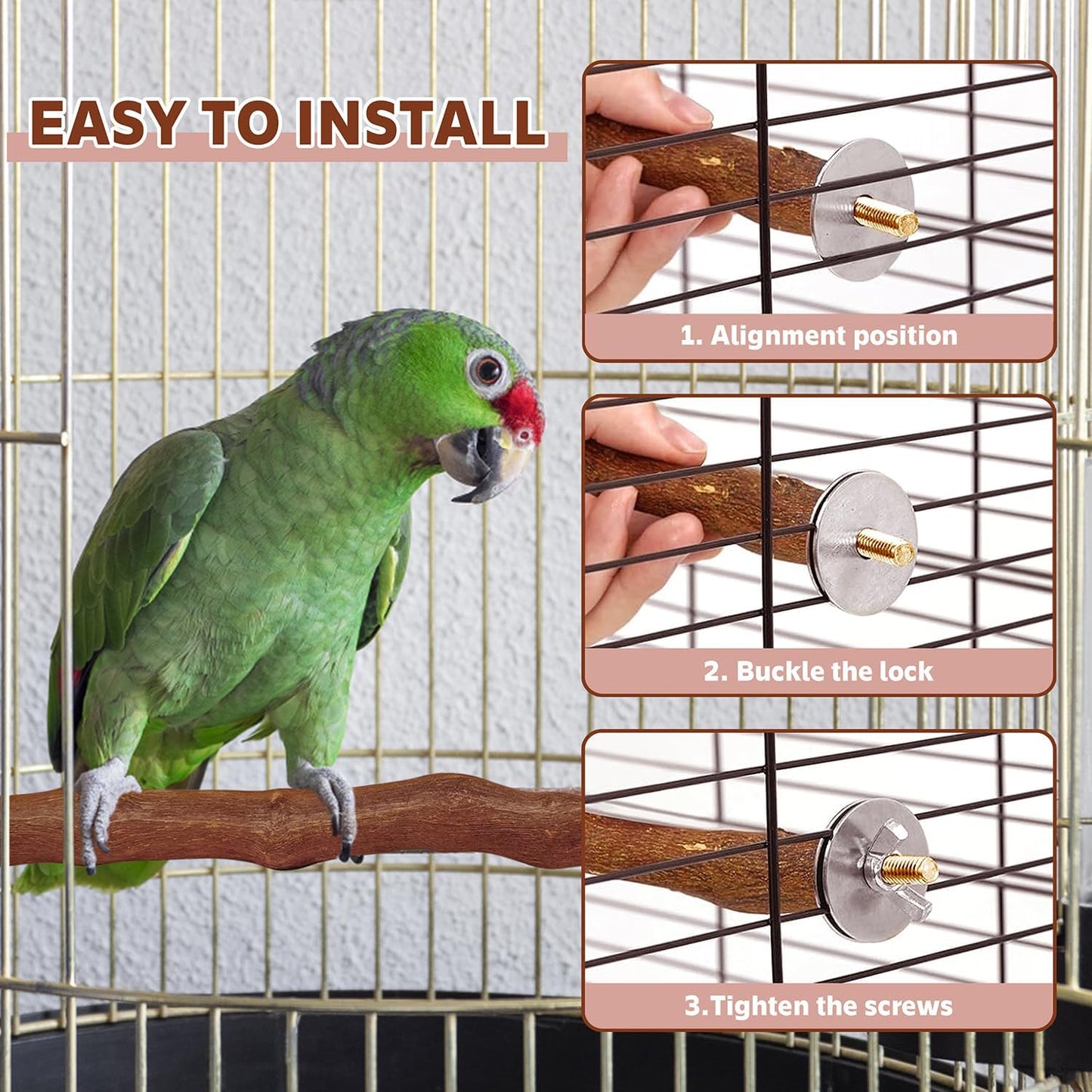 7-Piece Bird Perch Set: 3 Grapevine Paw Grinding Forks, 2 Wood Stands & 2 Hammocks - Cage Accessories for Parakeets, Cockatiels, Conures, Budgies