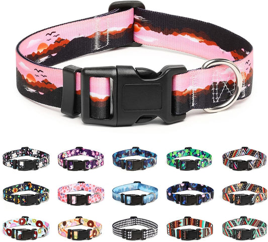 Mercano Adjustable Dog Collar - Special Design Patterns, Soft Nylon Comfortable Durable Pet Collar for Small Medium Large Dogs (XS, Sunset)