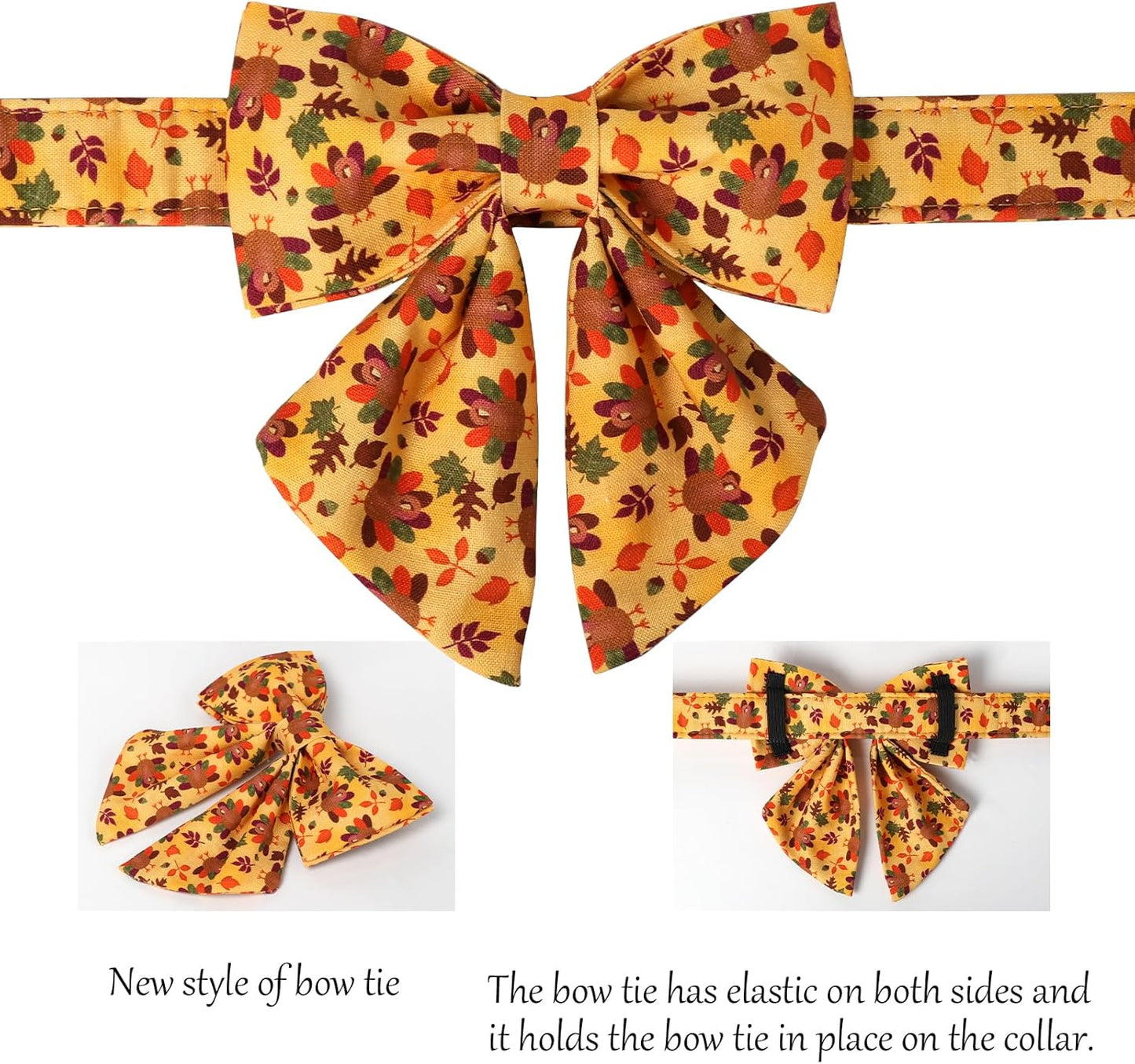 Lionet Paws Thanksgiving Day Dog Collar with Bowtie, Dogs Sailor Bow Collar with Metal Buckle for Dogs, Adjustable Comfortable Dog Collars Girl, M, Neck 13.5-22 in