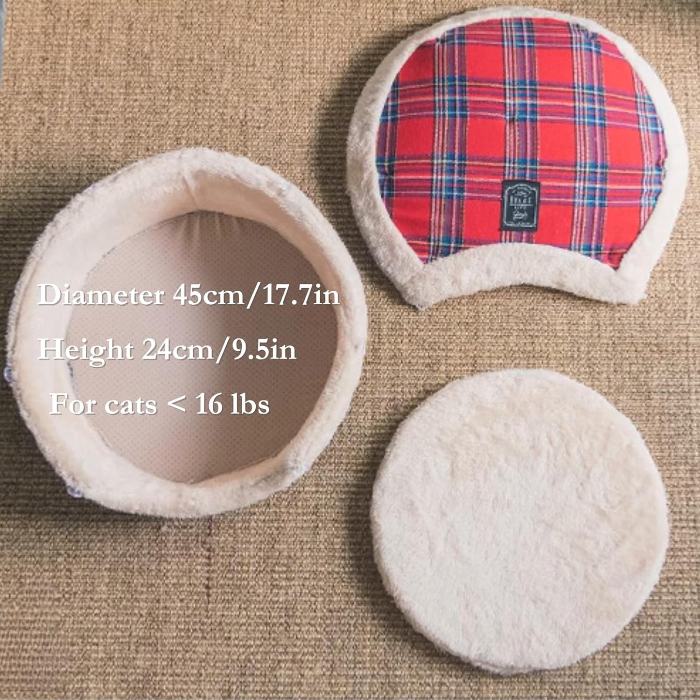 Cat Cave Bed – Plush, Warm & Calming Hideaway with Detachable Lid & Mat, Covered House for Indoor Kitten & Kitty (Redwhite)