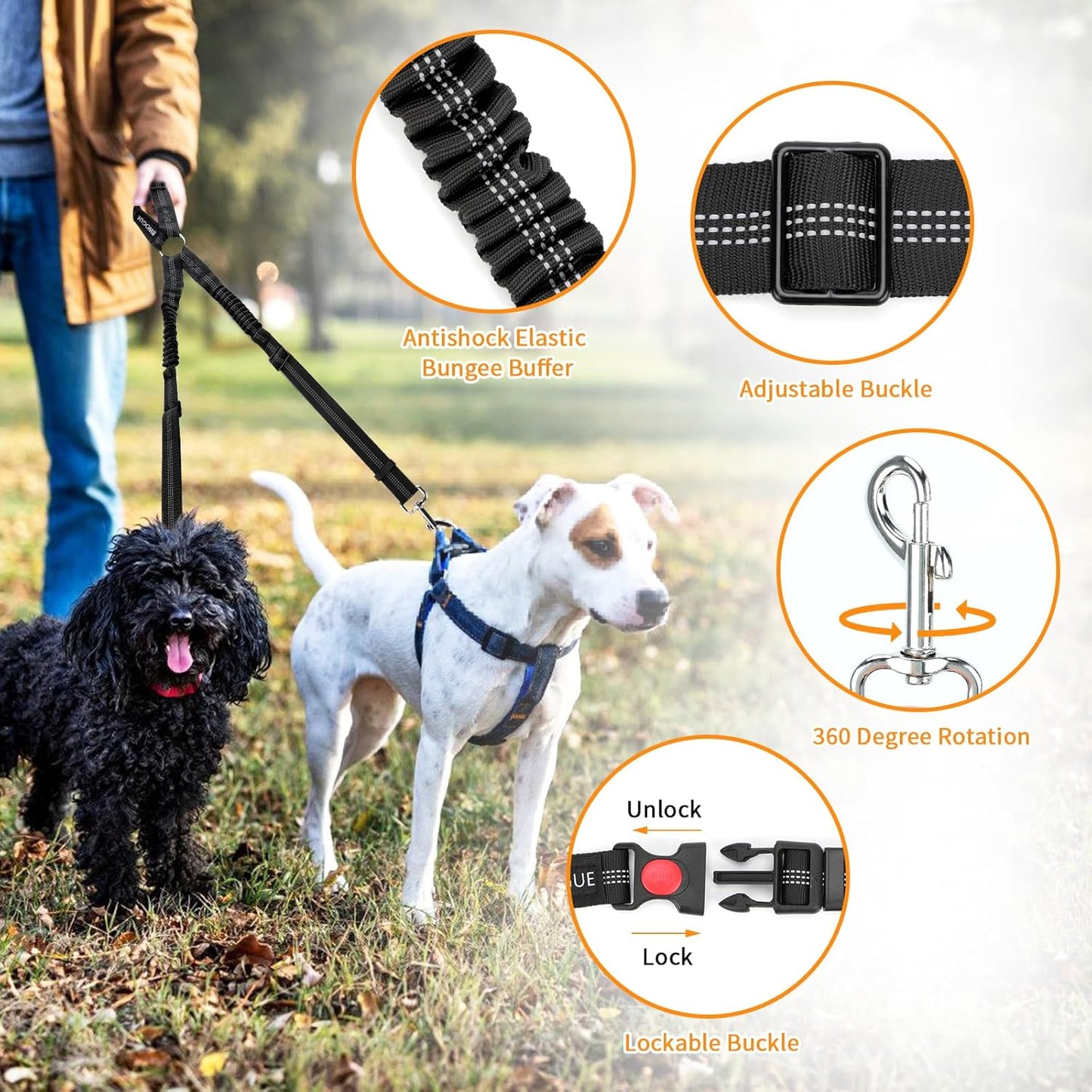 BWOGUE Double Dog Cat Seat Belts, Car Headrest Restraint Adjustable Travel Leash,Safety Elastic Leads Splitter Connect Vehicle Seatbelt Harness for 2 Dogs