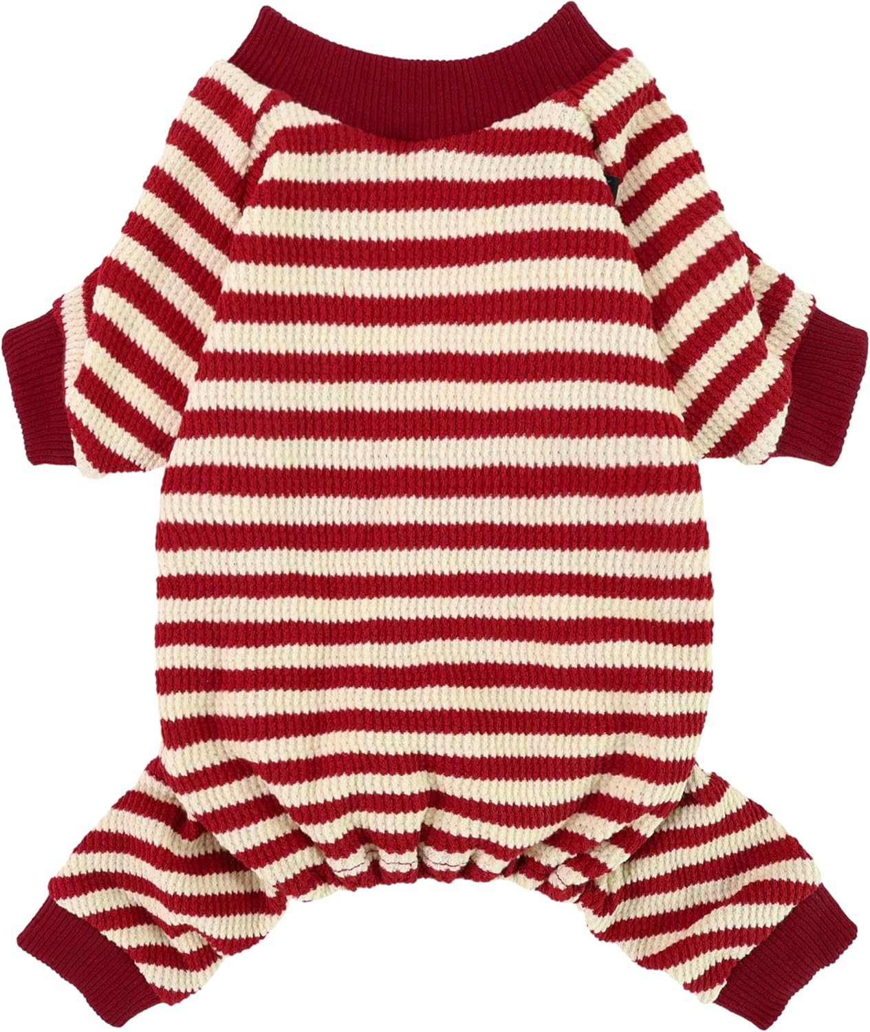 Fitwarm Red and White Striped Dog Pajamas, Waffle Dog Clothes for Small Dogs Girl Boy, Puppy Onesie with Feet, Pet Christmas Outfit, XS