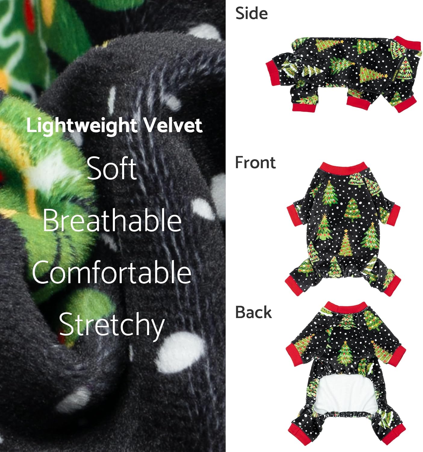 Fitwarm Christmas Tree Dog Pajamas, Christmas Clothes for Small Dogs Boy Girl, Holiday Pet Outfit, Black, Red, Green, Yellow, XS