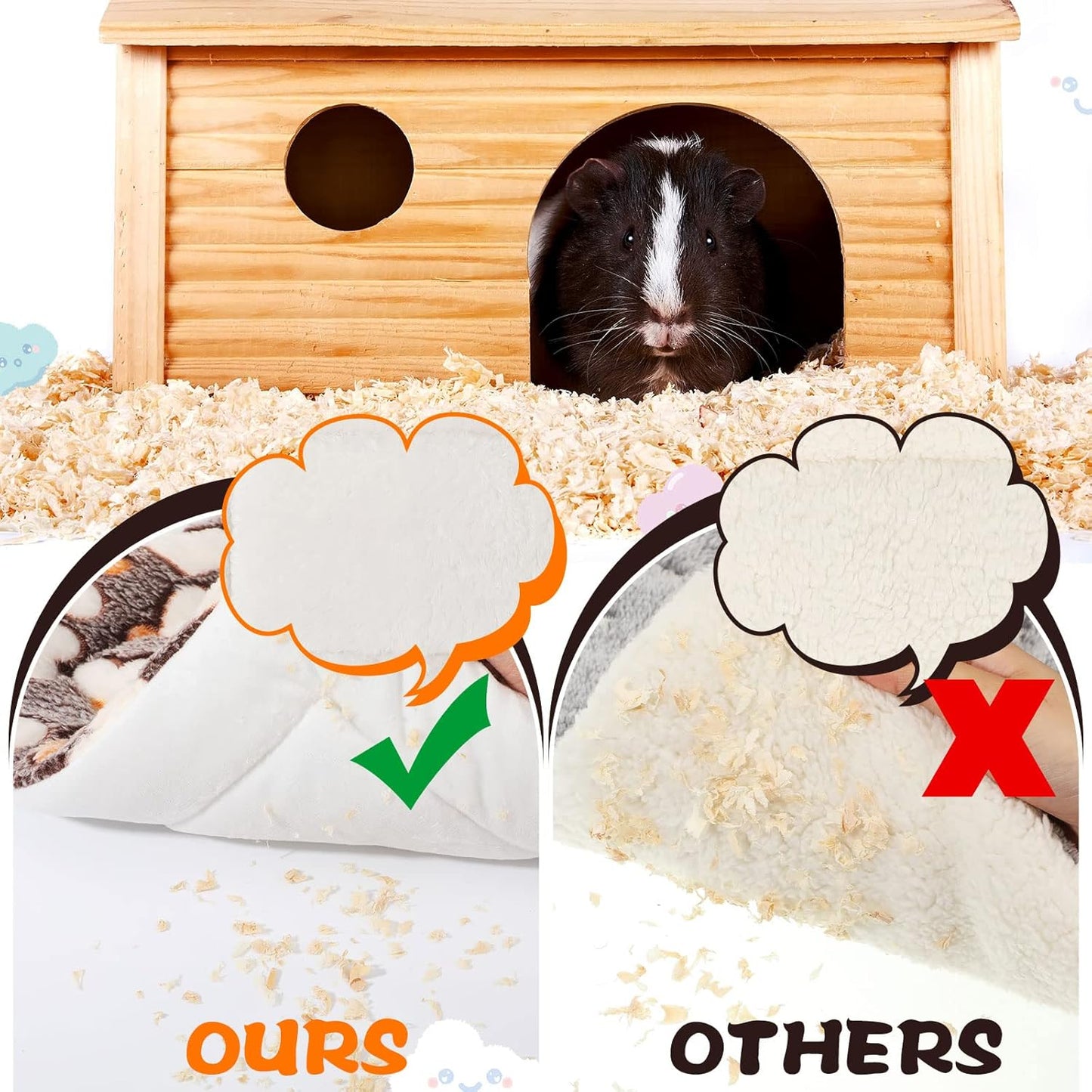 Yulejo 6 Pieces Guinea Pig Bed Plush Hamster Mat Bunny Bed Small Animal Sleeping Bedding Pads with Cleaning Dustpan Brush for Chinchilla Squirrel Hedgehog Small Animals (Vivid Color, Heart)