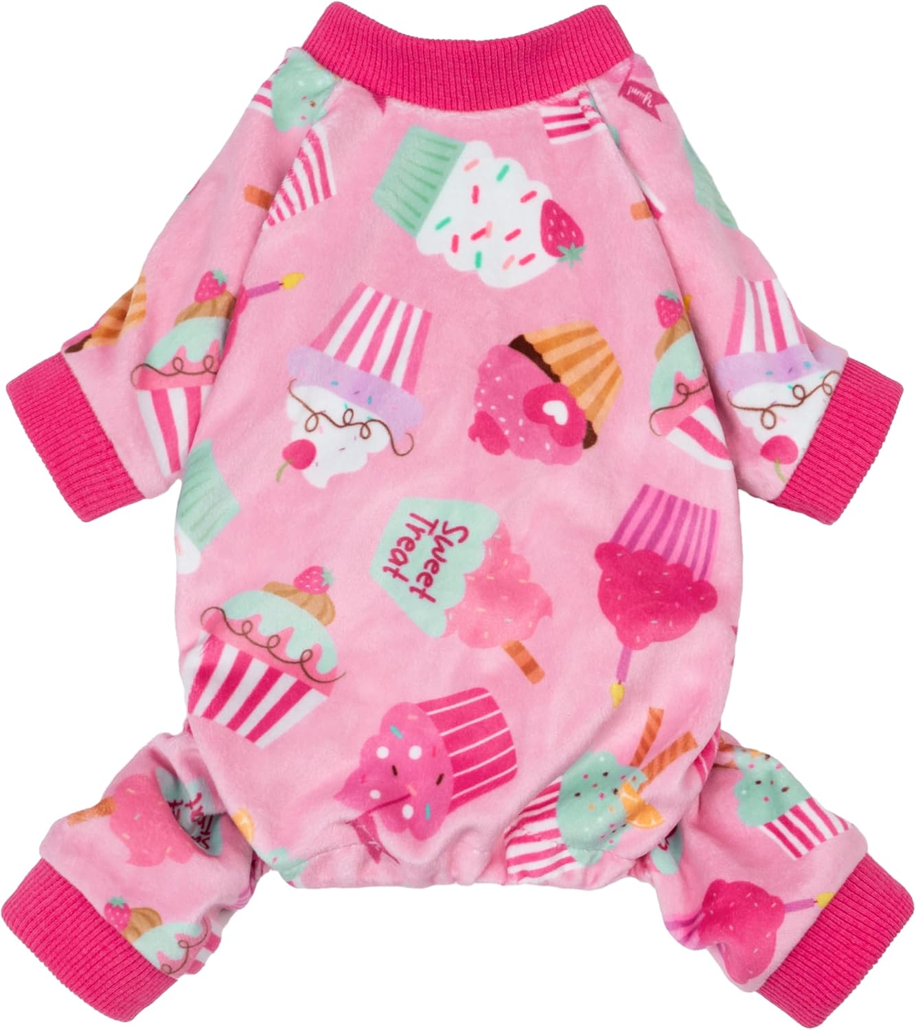 Fitwarm Cupcake Dog Pajamas, Birthday Outfit for Small Dogs Girl, Cozy Pet Onesie with Feet, Pink, XS
