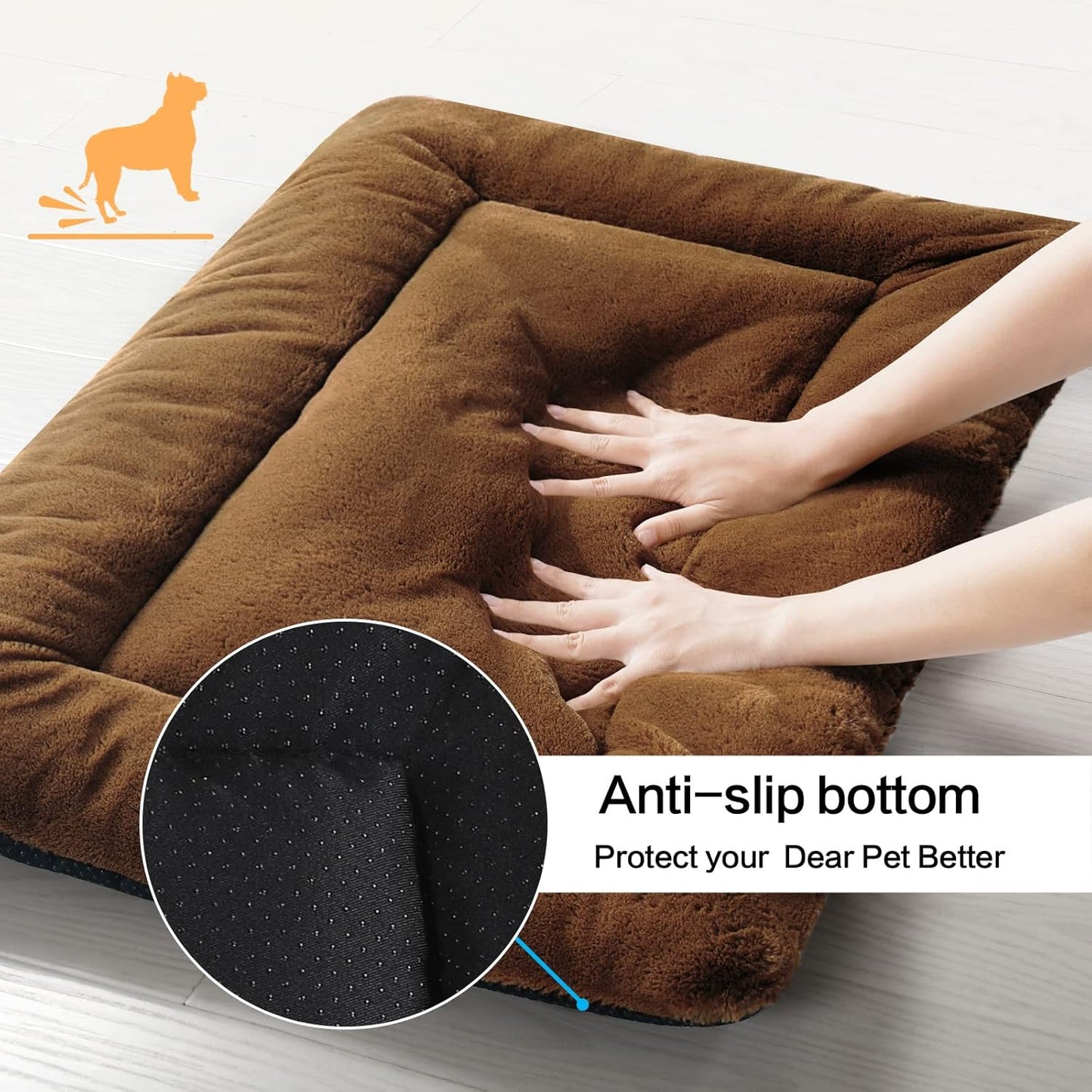 Ultra Soft Dog Bed & Kennel Pad for Large Dogs - Fit Metal Crates, Washable & Anti-Slip, Cozy Sleeping Mat - Brown, 42 inch