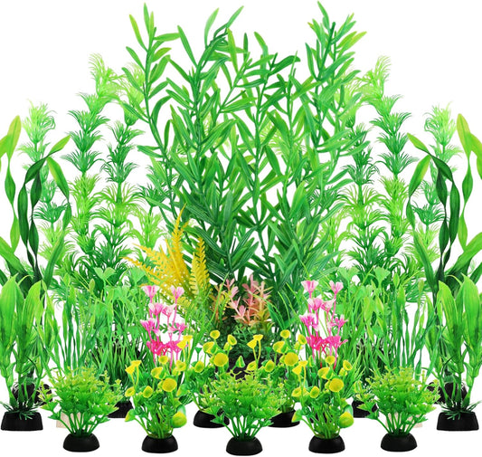 Fish Tank Plants, 20pcs Aquarium Decor Green Plants Artificial Aquarium Decorations Plant, Fish Tank Accessories for Household and Office Aquarium Simulation, Small to Large