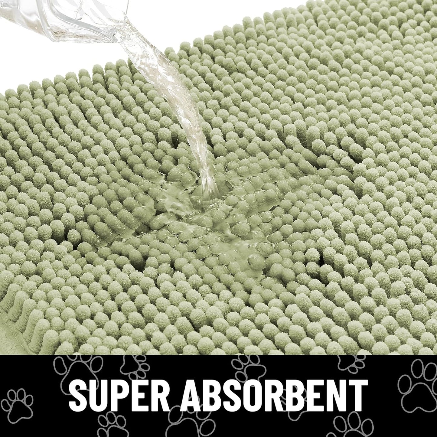 Smiry Dog Door Mat for Muddy Paws, Absorbent Dirt Trapper Non Slip Quick Dry Washable Chenille Mat for Mud Dogs, Entry Rug for Indoor and Outdoor (24x16 Inches, Sage Green)