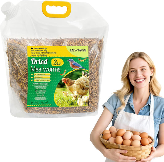 Mealworms Chicken Treats 2 Lbs with Handle Packing, High-Protein Promote Egg Production, Natural Chicken Feed for Laying Hens Wild Birds Ducks