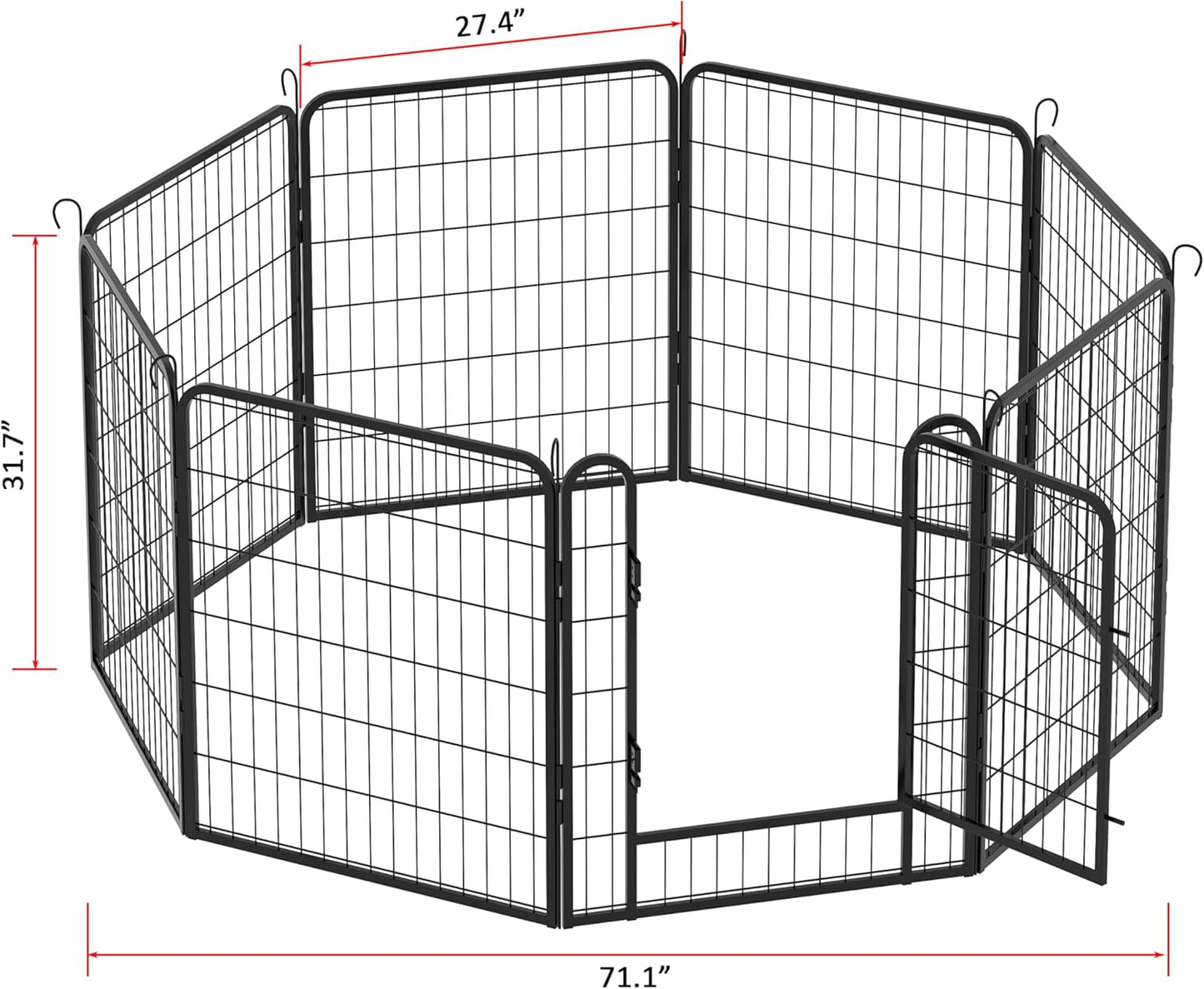 Dog Playpen, Outdoor Dog Fence, 8 Panels, 32" H Dog Pen for Medium/Small Dogs, Heavy Duty Metal Pet Fence with Gate, Portable Dog Fence for RV Camping and Yard (Black)