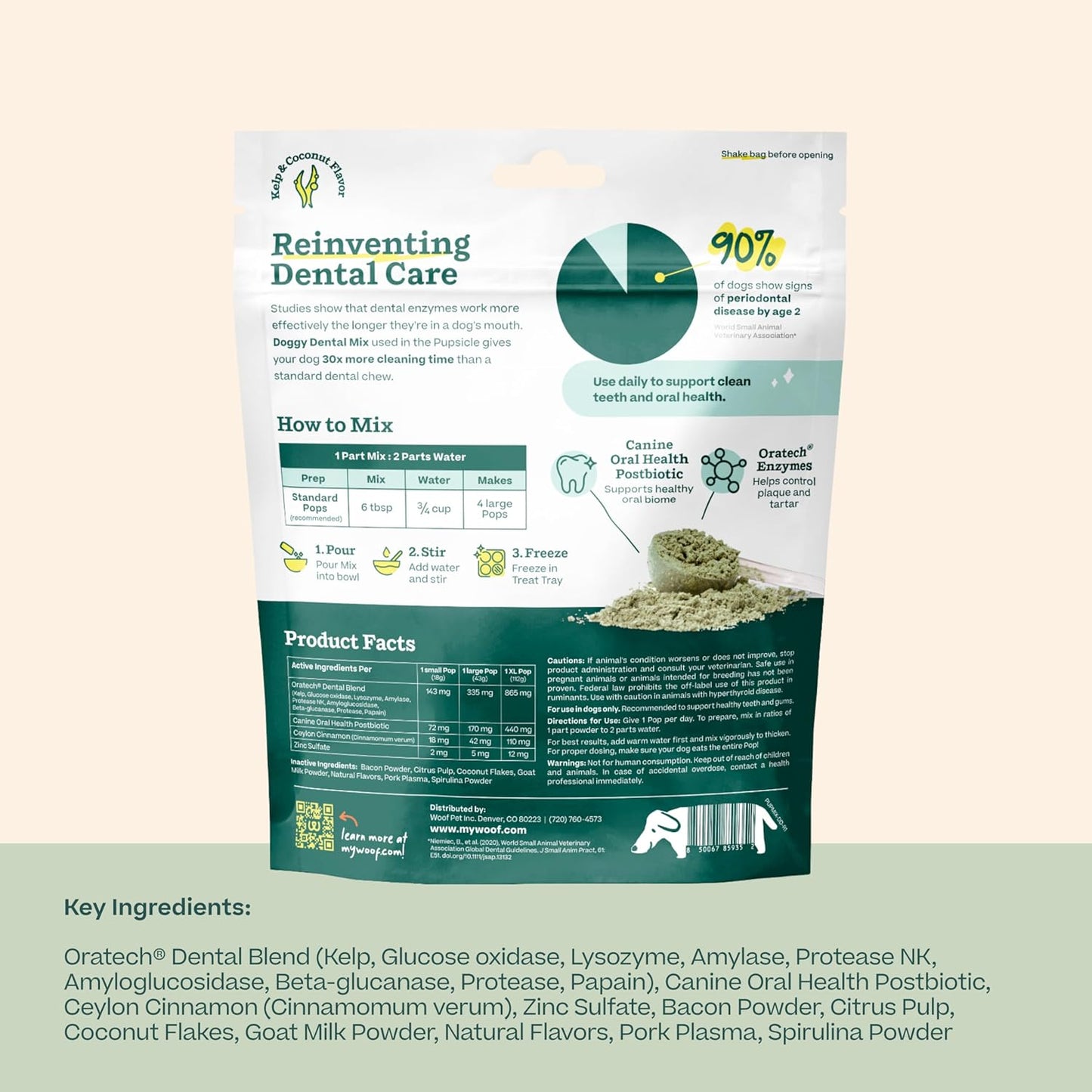 Woof Doggy Dental Pupsicle Mix - Dog Teeth Cleaning Powder for The Pupsicle - Long Lasting Postbiotic Dental Enzyme Mix to Support Oral Health for Dogs