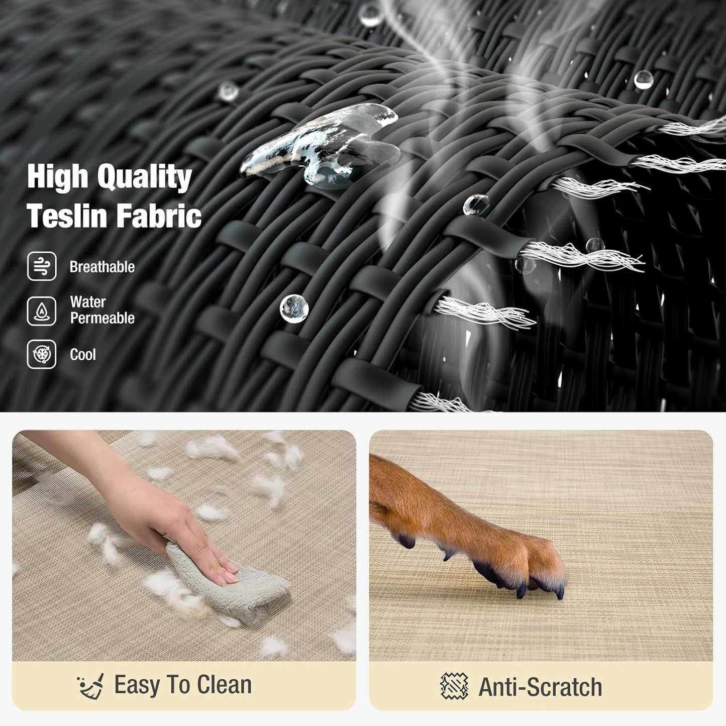 Veehoo Cooling Elevated Dog Bed, XL Raised Pet Cot with Guardrail & Slope Headrest, Durable Breathable Teslin Mesh, Non-Slip Feet, Washable Dog Couch Bed for Indoor & Outdoor, 50.5" x 33.5", Beige