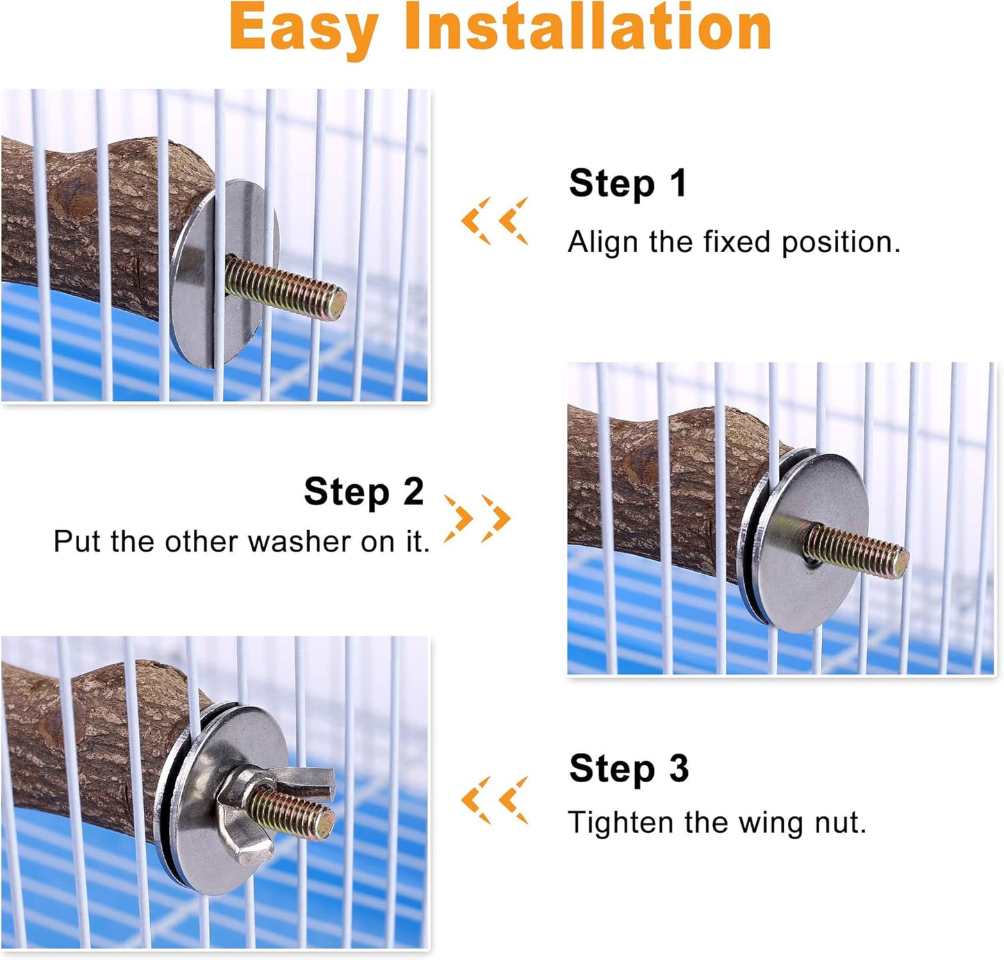 Bird Perch Stand Toy, Natural Wood Parrot Perch Bird Cage Branch Perch Accessories for Parakeets Cockatiels Conures Macaws Finches Love Birds (M: 10" Length)