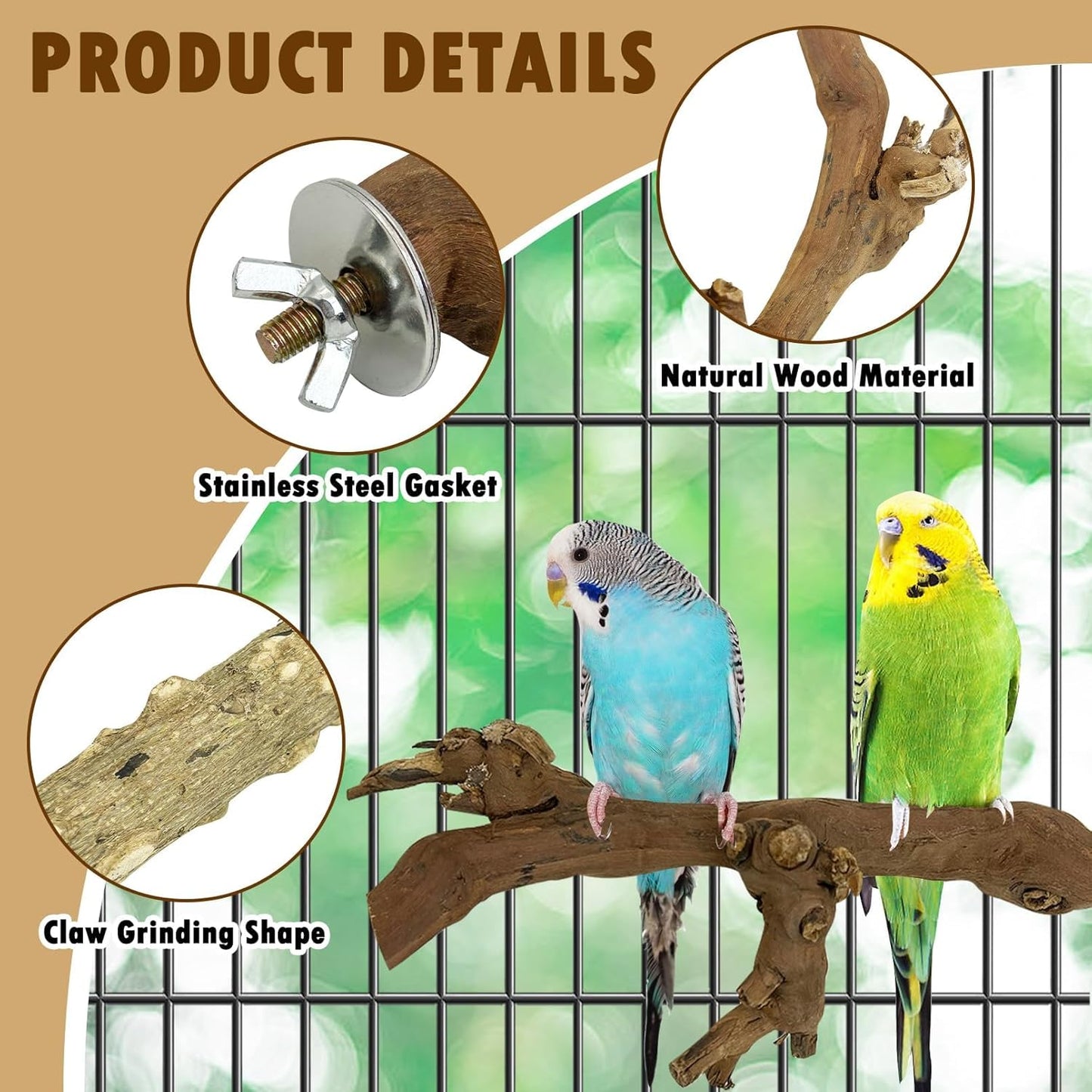 PINVNBY 8 PCS Bird Perches Natural Wood Parrot Perch Sets Paw Grinding Fork Bird Perch Chewing Stick Parakeet Platform Hammock Bird Toys Bird Cage Accessories for Cockatiels Conures Budgies Macaws