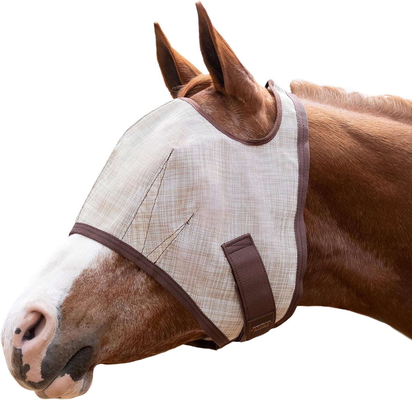 Kensington Fly Mask Web Trim Protects Horses Face and Eyes from Bites and Sun Rays While Allowing Full Visibility Ears and Forelock Able to Come Through The Mask, XXL-Draft, Desert Sand