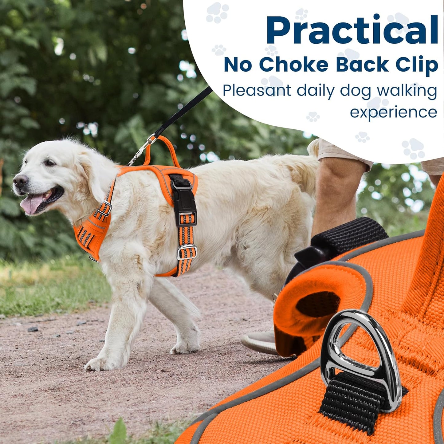 Funfox Dog Harness No Pull, Adjustable Pet Vest Harness, Super Soft Material with Vertical Handle Easy Control, Reflective Night Walking, 2 Leash Clips for Small Sized Dogs, Orange, S