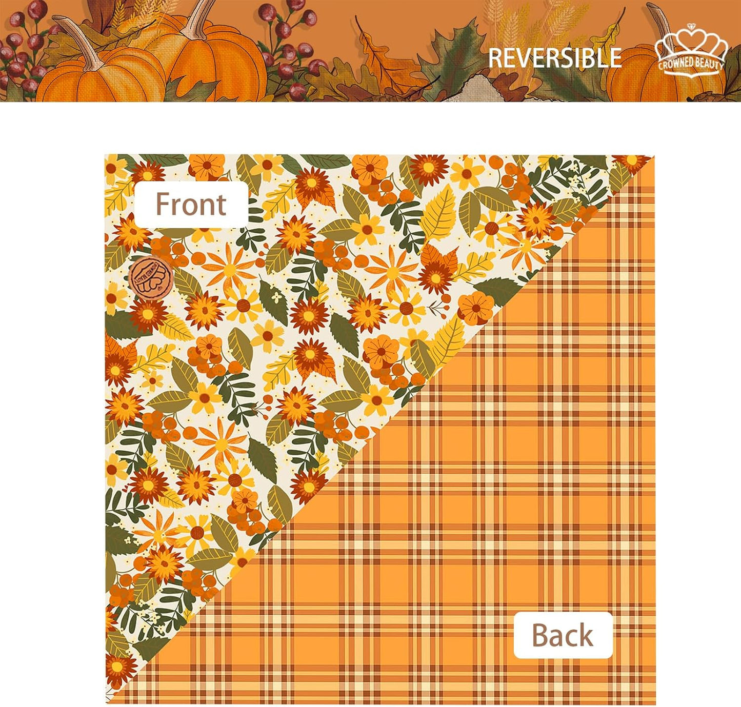 CROWNED BEAUTY Fall Dog Bandanas Reversible Large 2 Pack, Rustic Flower Set, Orange Adjustable Triangle Holiday Scarves for Medium Large Extra Large Dogs Boy Girl Pets DB182-L