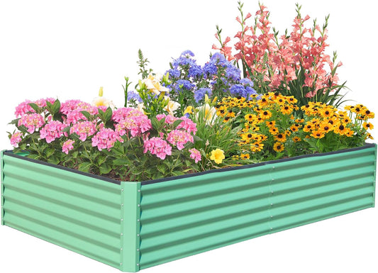 Domi Raised Garden Beds Outdoor, 6x3x1.5Ft Thickening Tall Metal Rectangular Deep Root Box Planter for Vegetables, Flowers, Herbs, and Succulents 1.5" Deep w/ 192 Gallon Capacity - Green