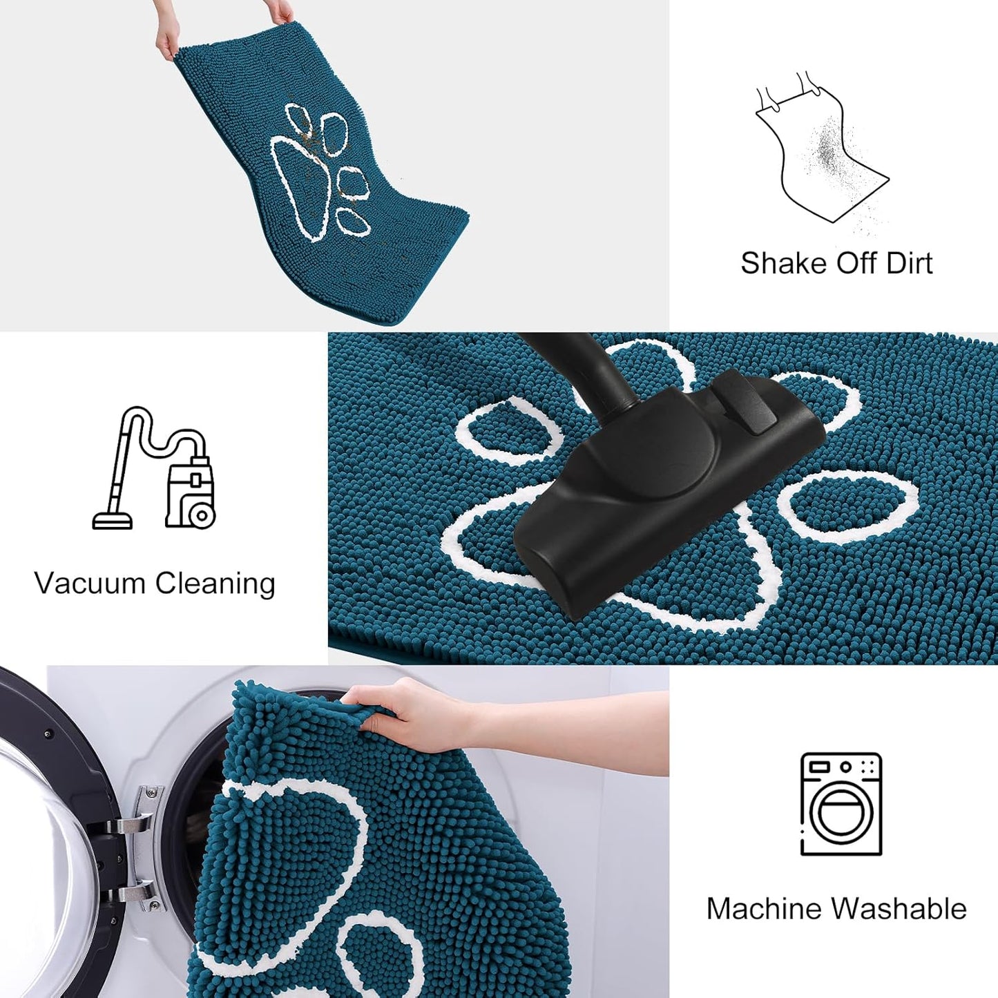 Smiry Dog Door Mat for Muddy Paws, Absorbent Dirt Trapper Non Slip Quick Dry Washable Chenille Mat for Mud Dogs, Entry Rug for Indoor and Outdoor (47x24 Inches, Atlantic Blue)