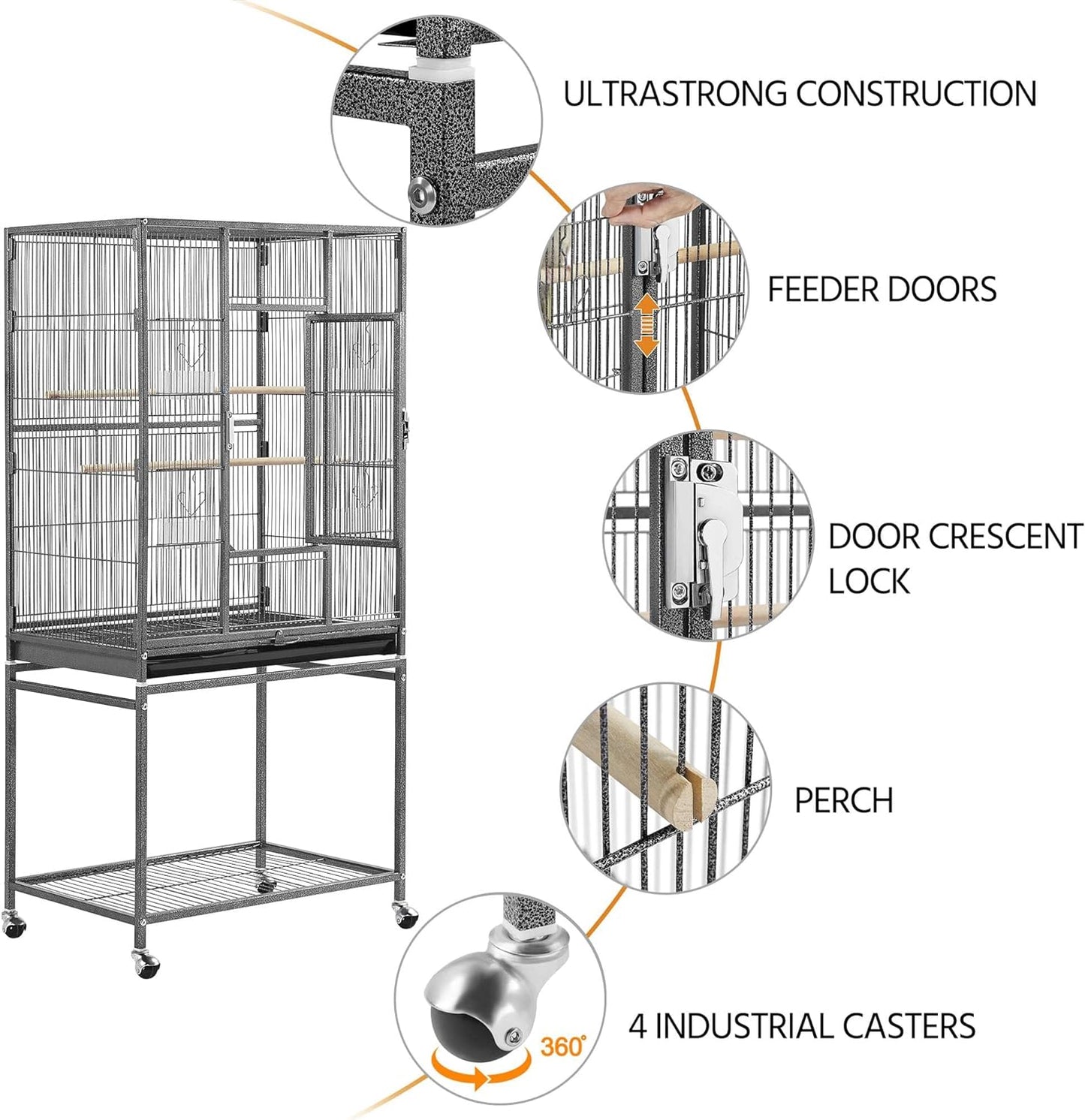 Yaheetech 54-inch Wrought Iron Standing Large Parrot Parakeet Flight Bird Cage for Small Parrot Sun Parakeet Green Cheek Conure Lovebird Budgie Finch Canary Bird Cage with Stand