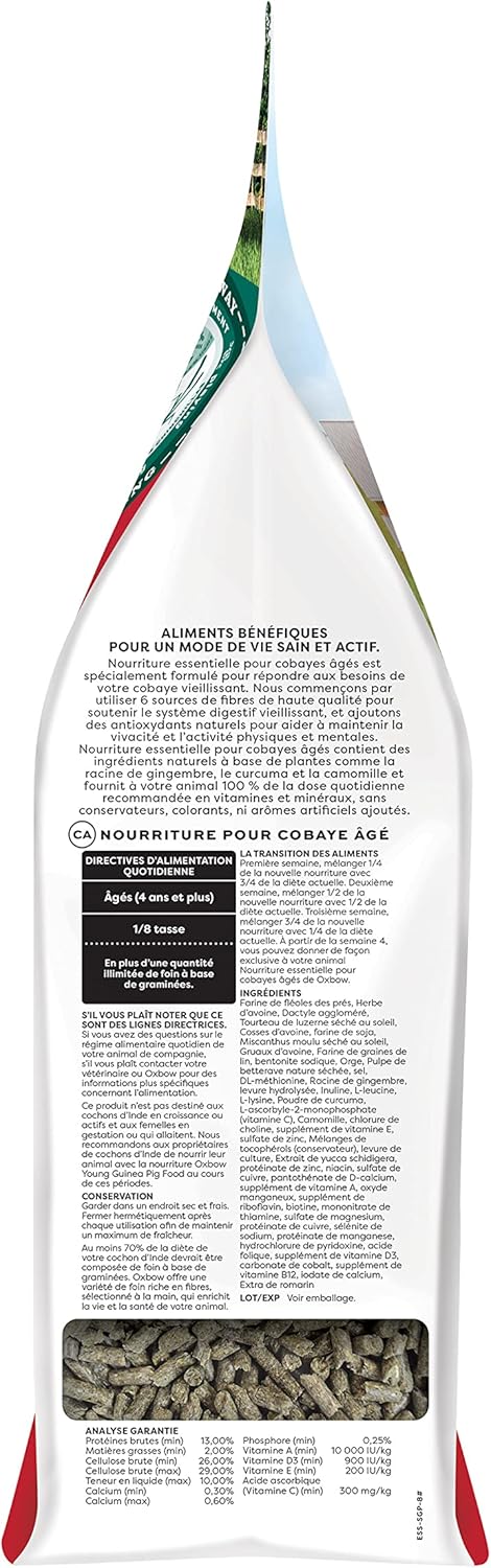 Oxbow Essentials Guinea Pig Food, Senior, Made Alfalfa for Guinea Pig, Pet Food Pellets with Vitamin C, Small Animal Pet Products, Made in USA, High Fiber, 8 lb. Bag