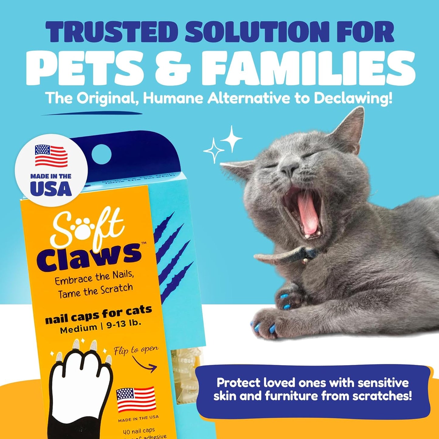 Soft Claws Cat Nail Caps for Small Cats – (40 Caps, Black) - Veterinarian-Developed | Protects Furniture & Skin - Easy to Apply, Long-Lasting Anti-Scratch Soft Cat Claw Covers