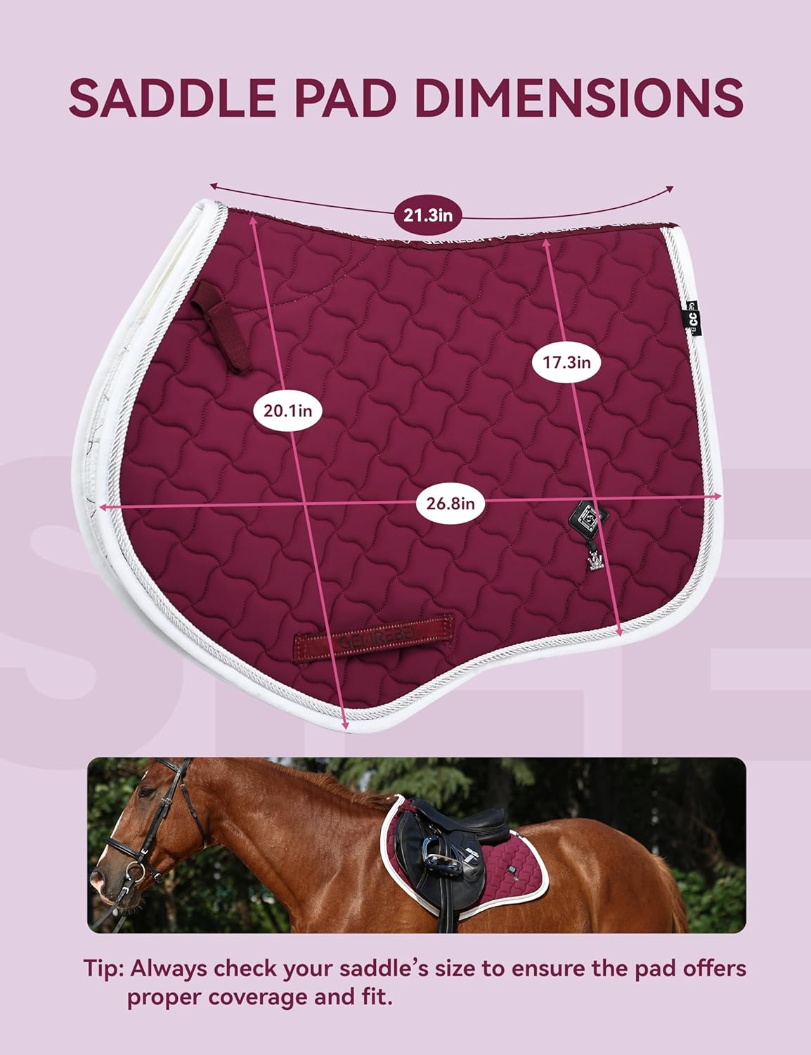 Close Contact Non-Slip Design Horse Riding Pad Moisture-Wicking Shock Absorbing English Saddle Pad for Horses